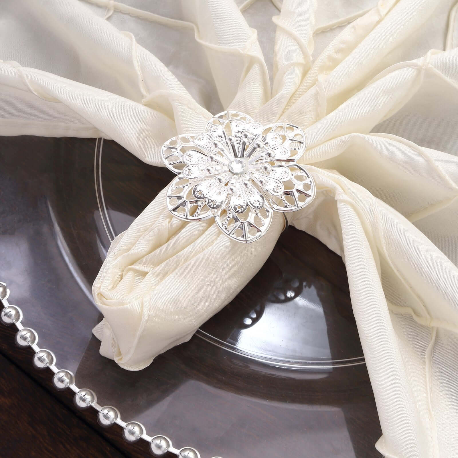 4 Pack Silver Metal Hollow Sun Flower Napkin Rings, Modern Flower Shaped Napkin Bands - Image 8