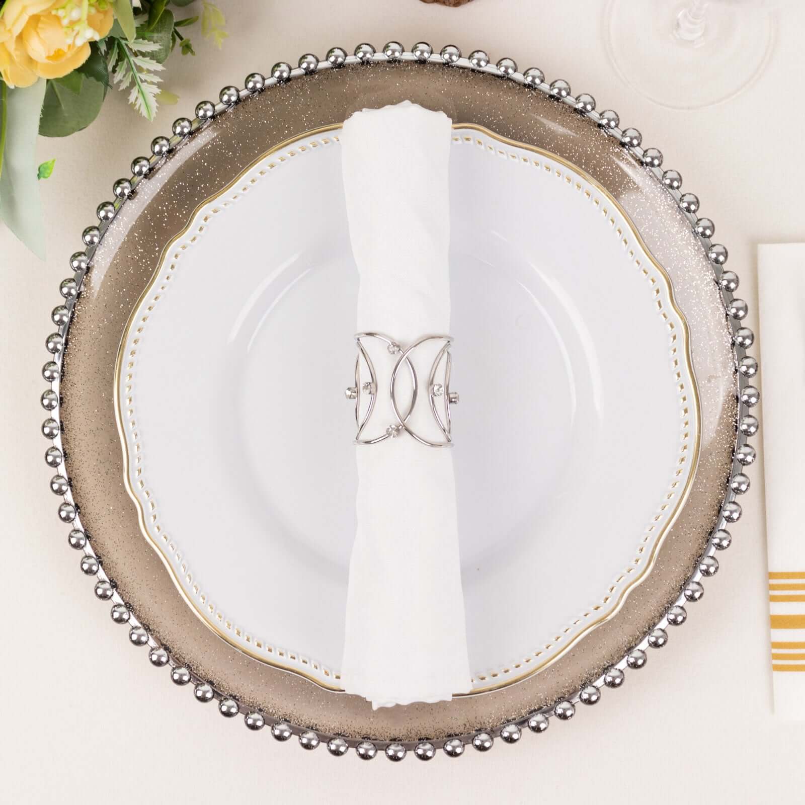 4 Pack Silver Metal Rhinestone Napkin Rings With Hollow Woven Style, Elegant Napkin Holders - Image 8
