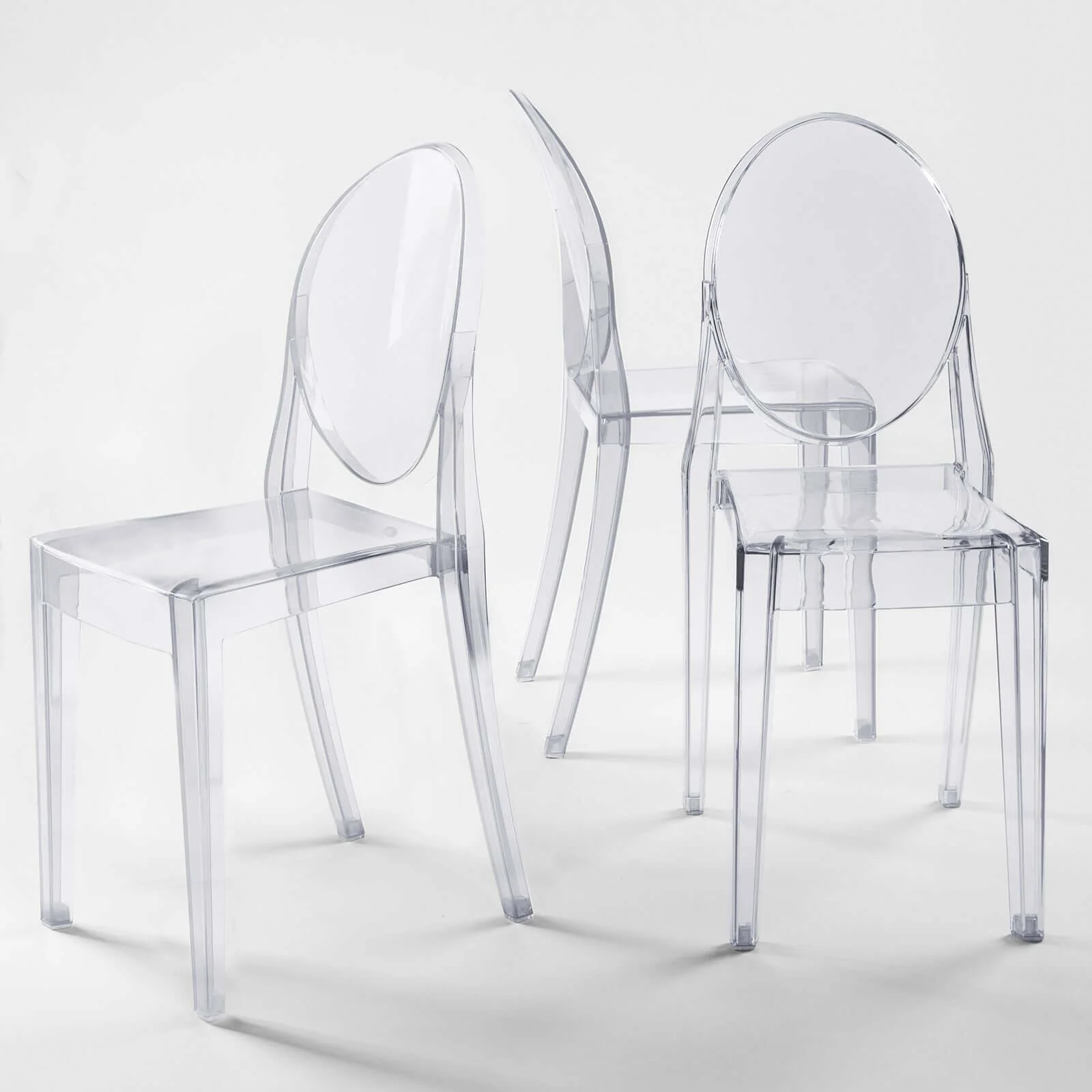 4 Pack Stackable Clear Acrylic Ghost Banquet Chairs with Oval Back, Fully Assembled Armless Event Accent Chair