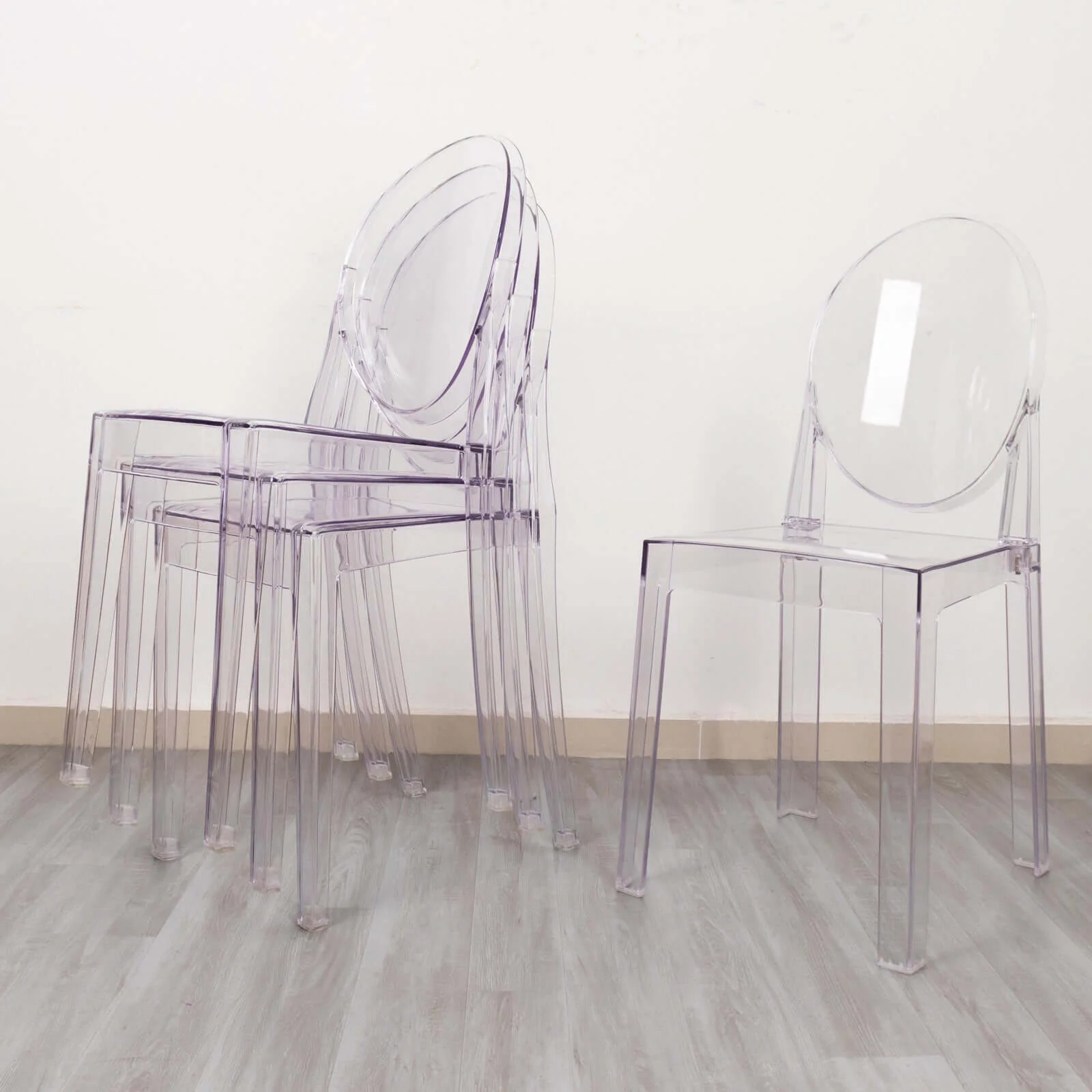 4 Pack Stackable Clear Acrylic Ghost Banquet Chairs with Oval Back, Fully Assembled Armless Event Accent Chair - Image 2