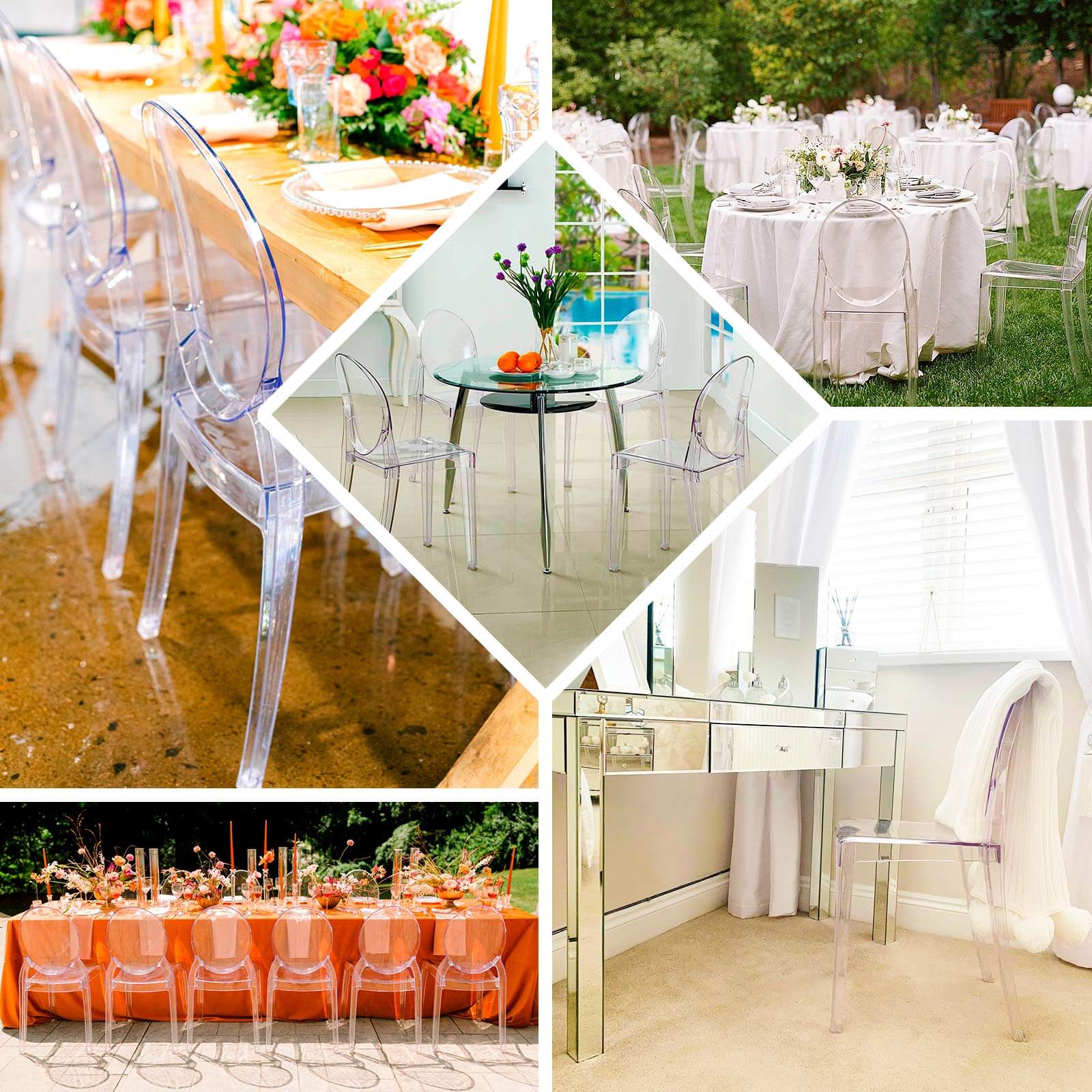 4 Pack Stackable Clear Acrylic Ghost Banquet Chairs with Oval Back, Fully Assembled Armless Event Accent Chair - Image 5