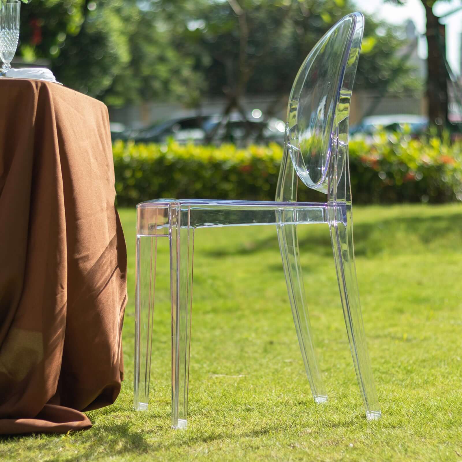 4 Pack Stackable Clear Acrylic Ghost Banquet Chairs with Oval Back, Fully Assembled Armless Event Accent Chair - Image 6