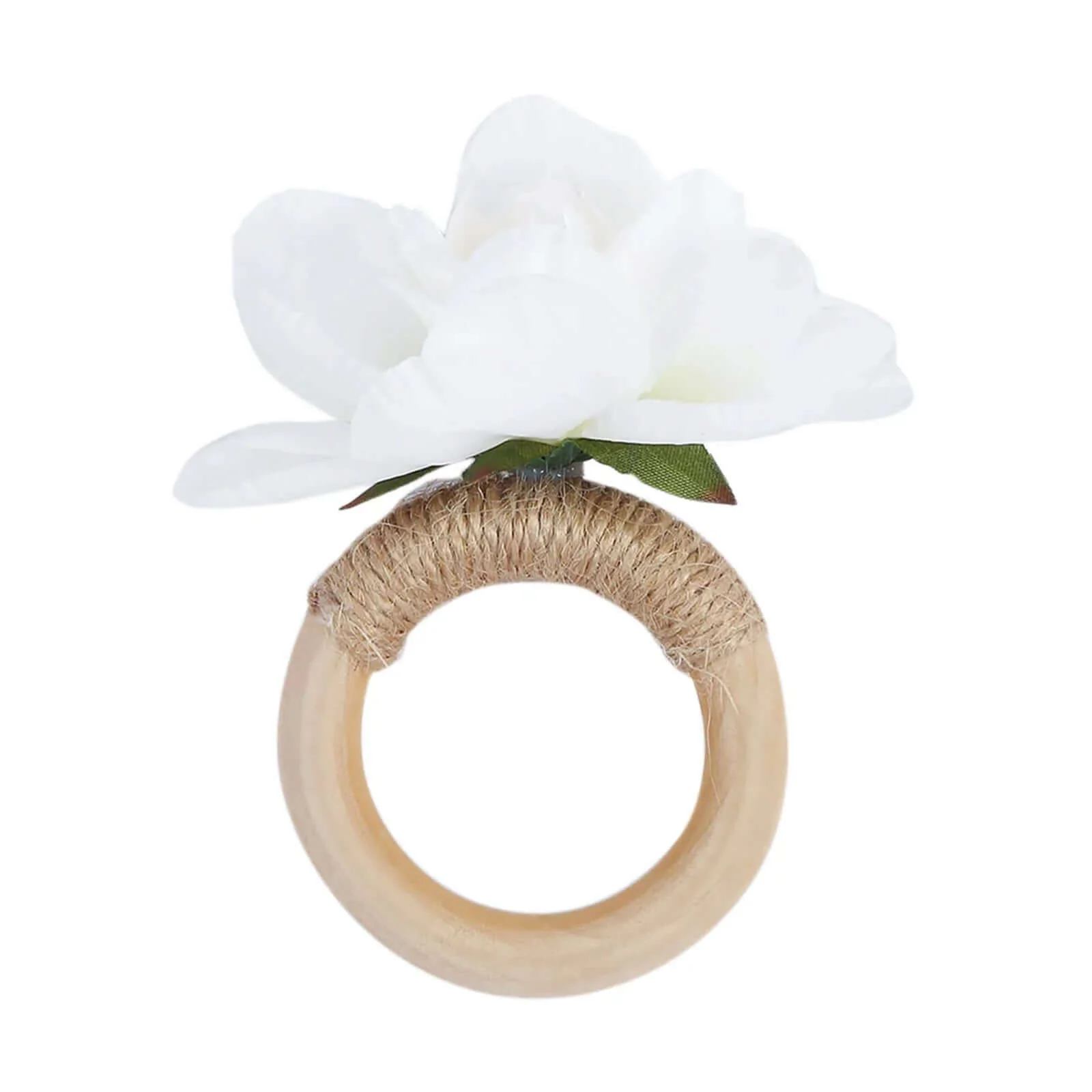 4 Pack White Artificial Flower Napkin Rings with Wooden Holder, Rustic Boho Serviette Buckles with Silk Jasmine Flowers - Image 6