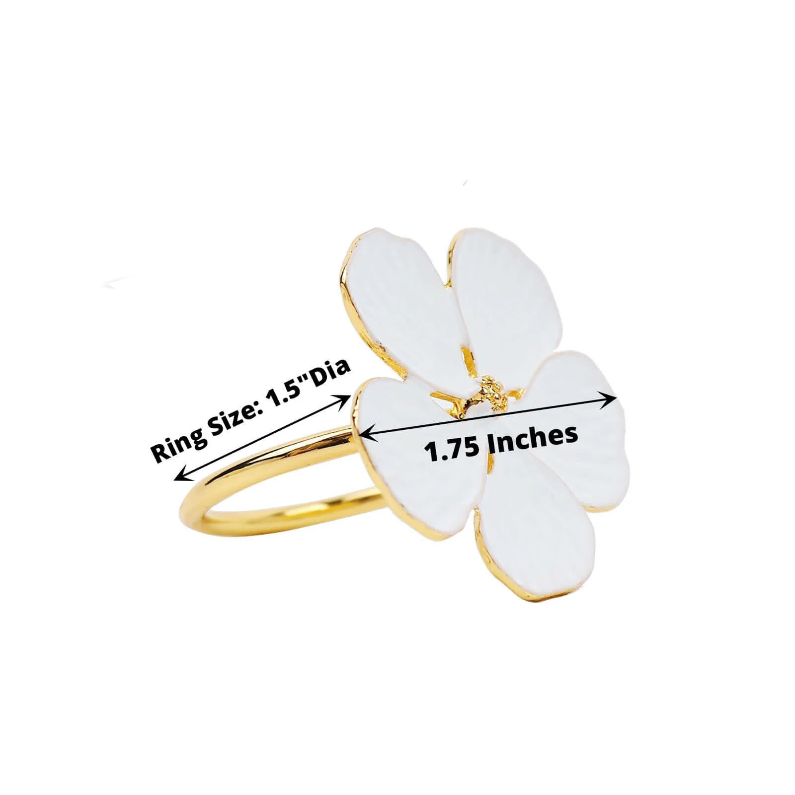 4 Pack White and Gold Metal Flower Napkin Rings, Floral Serviette Buckle Napkin Holder Set - Plum Blossom Design - Image 3