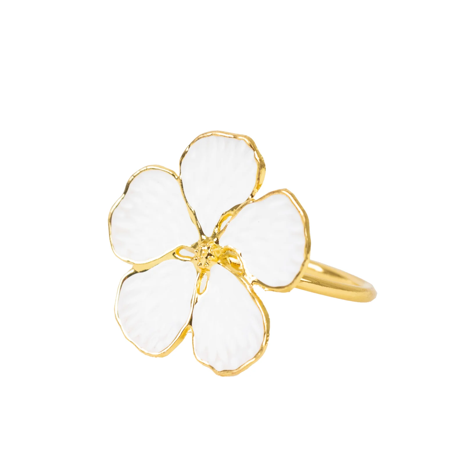 4 Pack White and Gold Metal Flower Napkin Rings, Floral Serviette Buckle Napkin Holder Set - Plum Blossom Design - Image 7
