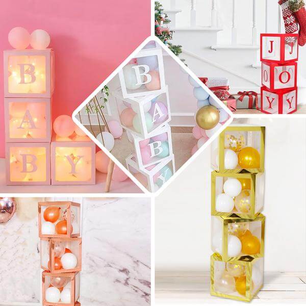 4 Pack Wood Grain Brown Gender Neutral DIY Prop Balloon Boxes, Boho Design Baby Shower Party Decorations - Image 5