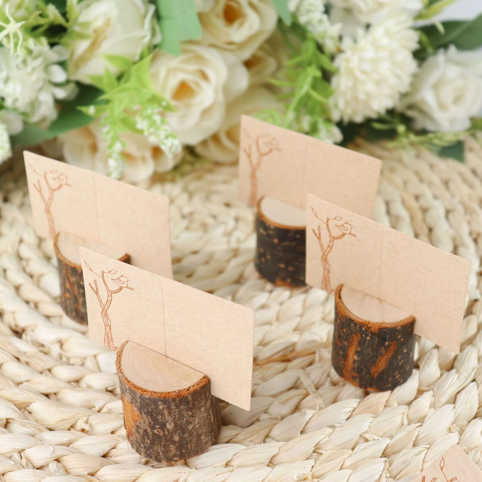4-Pack Wood Stump Place Card Holders Rustic Natural Design - Boho Chic Decor for Tables - Image 5