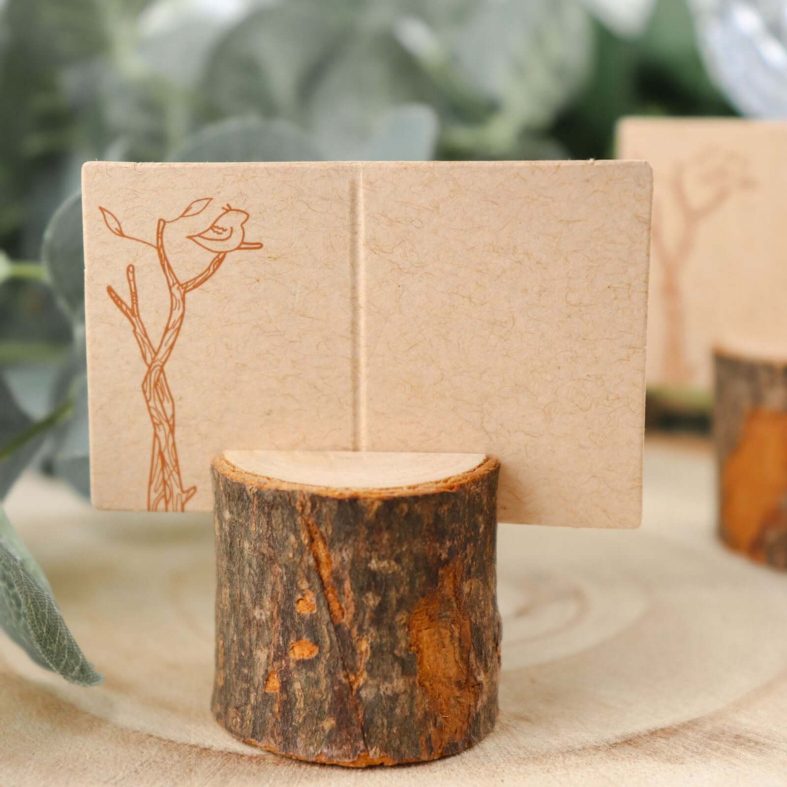 4-Pack Wood Stump Place Card Holders Rustic Natural Design - Boho Chic Decor for Tables - Image 8