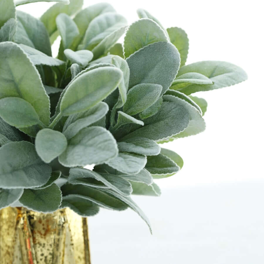 4 Stems Frosted Green Artificial Lambs Ear Leaf Indoor Plant, Faux Bush - Image 11