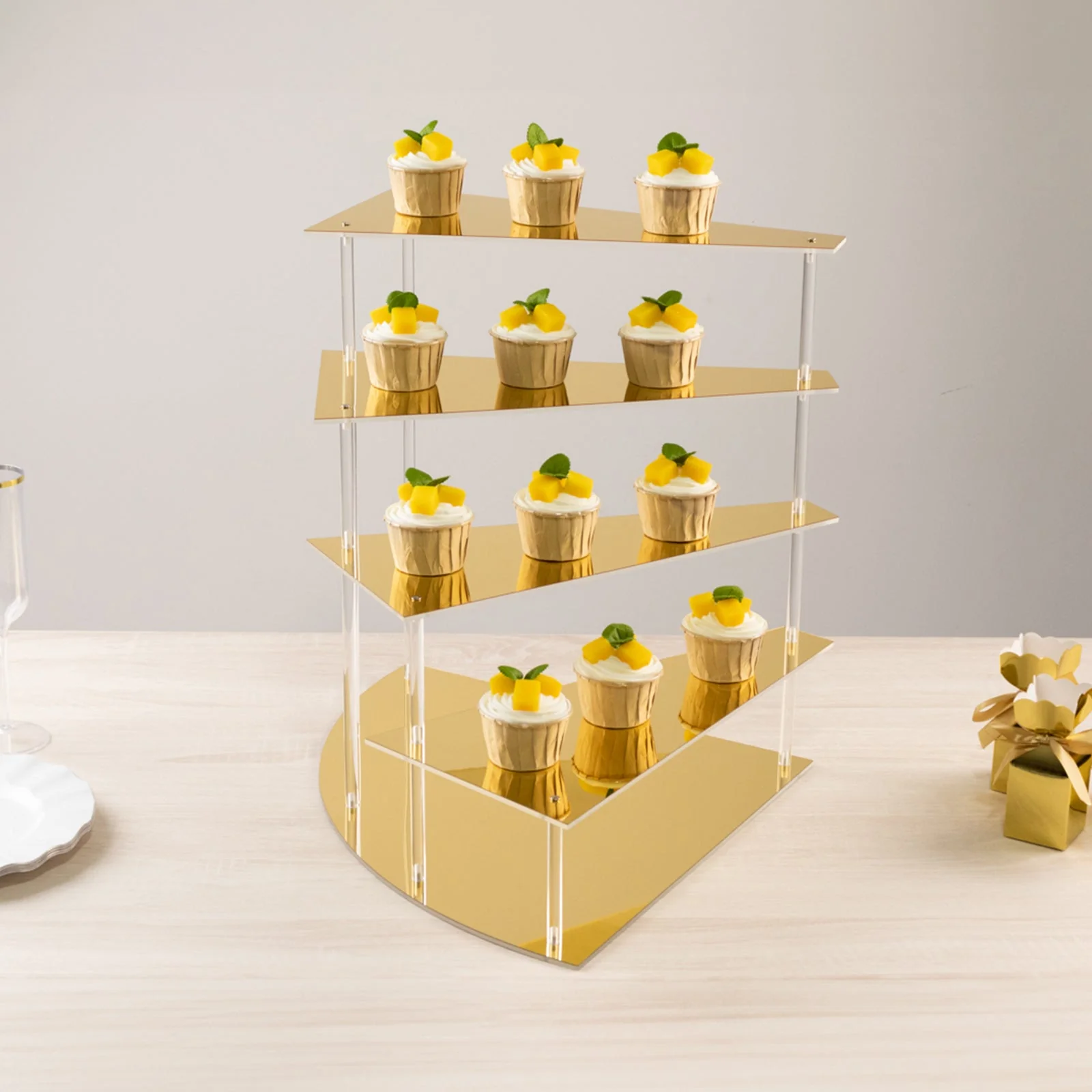 4-Tier Acrylic Cupcake Display Stand 17" Gold Spiral Stairway Design with Mirror Finish - Sleek Functional Tiered Serving Tray Dessert Riser Perfume Organizer Shelf for Home Retail & Events - Image 4