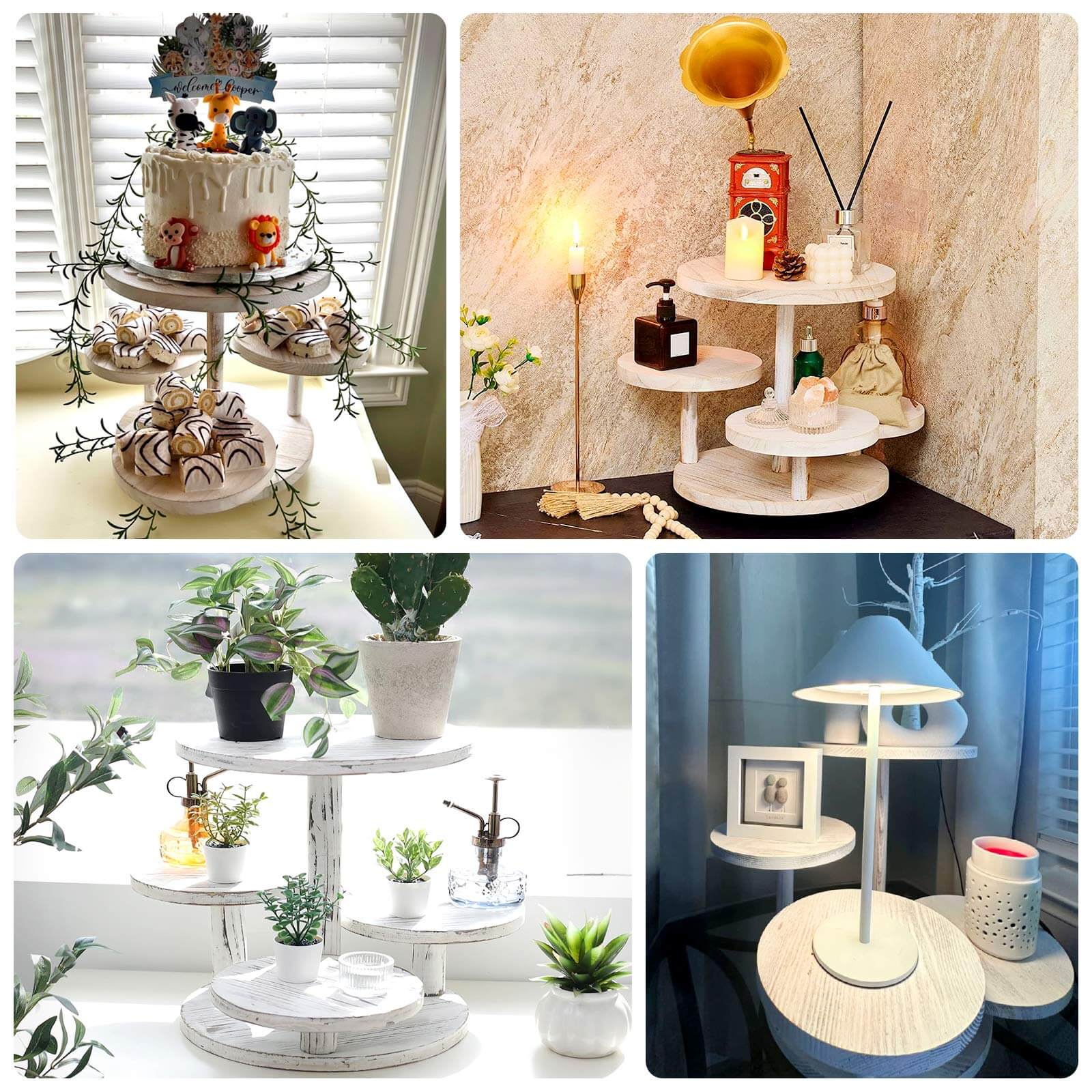 4-Tier Wooden Cake Stand 14" Tall Whitewash with Round Tiered Trays - Rustic Cupcake Tower Dessert Display - Image 5