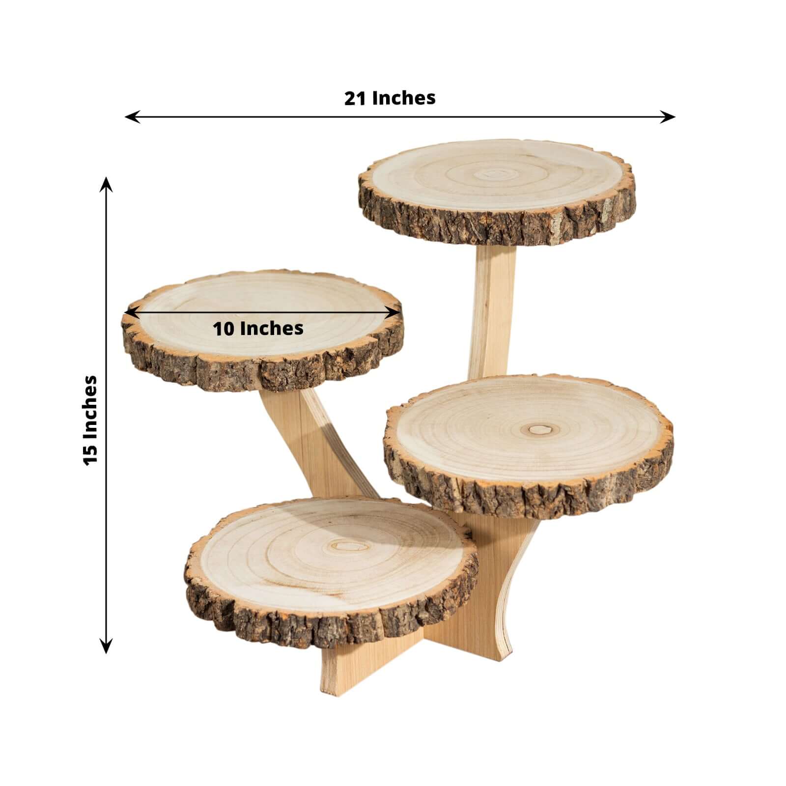 4-Tier Wooden Cupcake Stand 15" Tall Farmhouse Style Natural Wood Slice Design - Rustic Dessert Display Cake Holder - Image 3