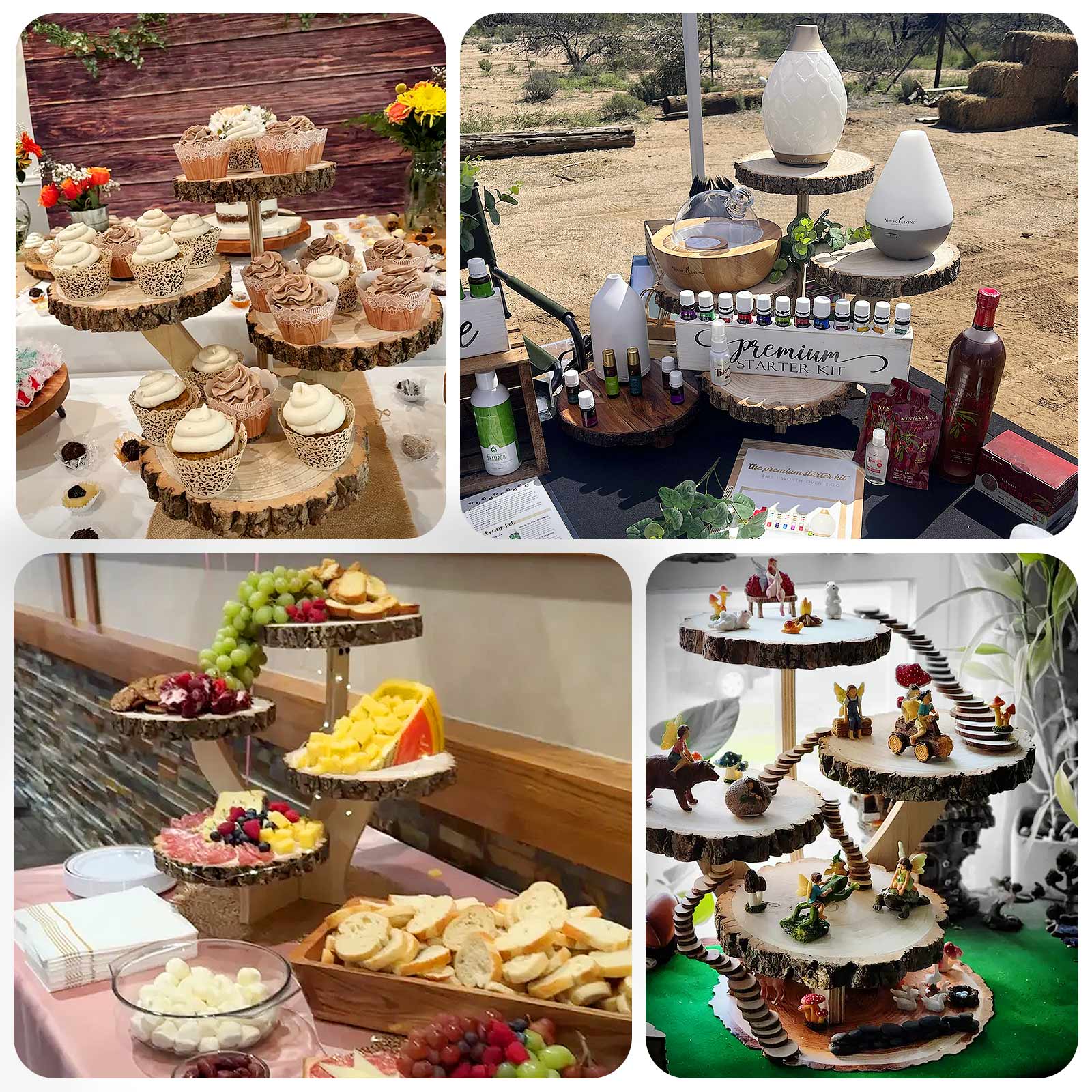 4-Tier Wooden Cupcake Stand 15" Tall Farmhouse Style Natural Wood Slice Design - Rustic Dessert Display Cake Holder - Image 5