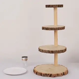 4-Tier Wooden Cupcake Tower Stand 29" Rustic Natural Wood Slice Design - Farmhouse Style Dessert Display - Image 2