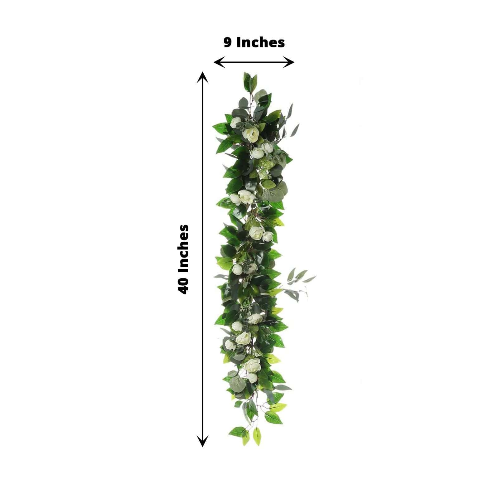 Artificial Eucalyptus/Willow Leaf Ranunculus Flower Garland Vine 40" - Image 3