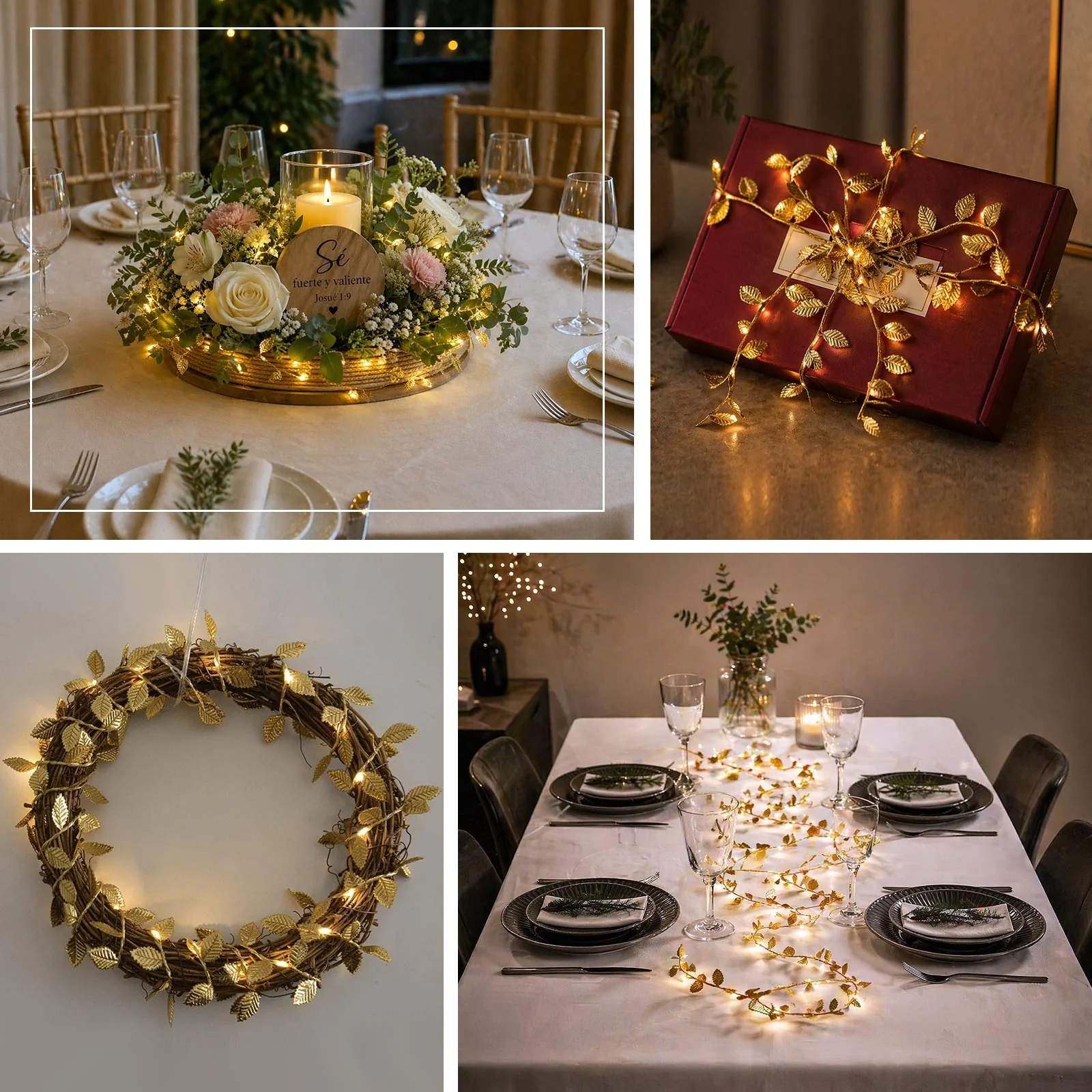 40 LED Garland Vine Lights 15ft Rose Leaf Design Metallic Gold Warm White - Battery Operated Decorative Lights - Image 5