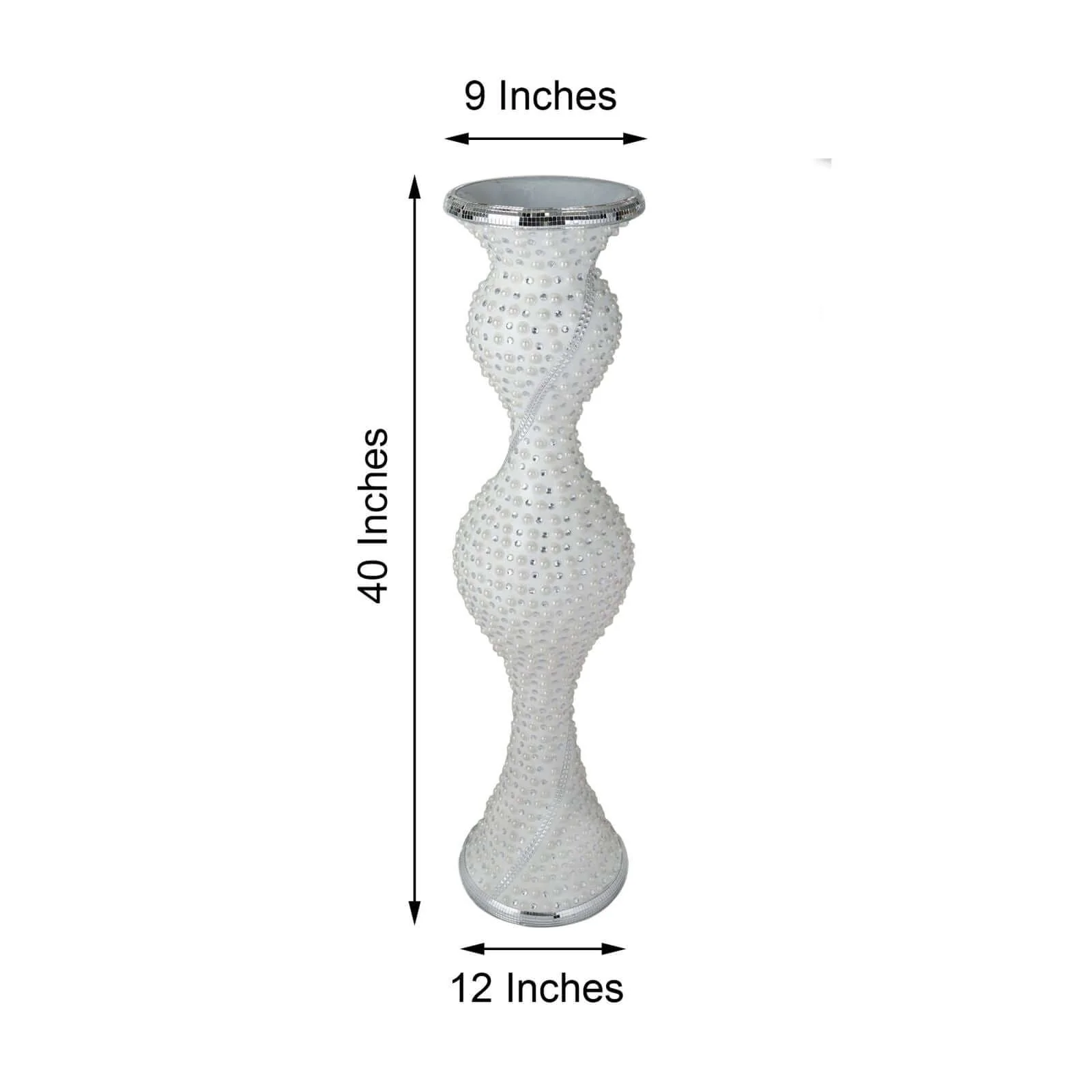 Magical Mermaid Style Mirror Mosaic and Pearl Studded Floor Vase 40" - Image 3