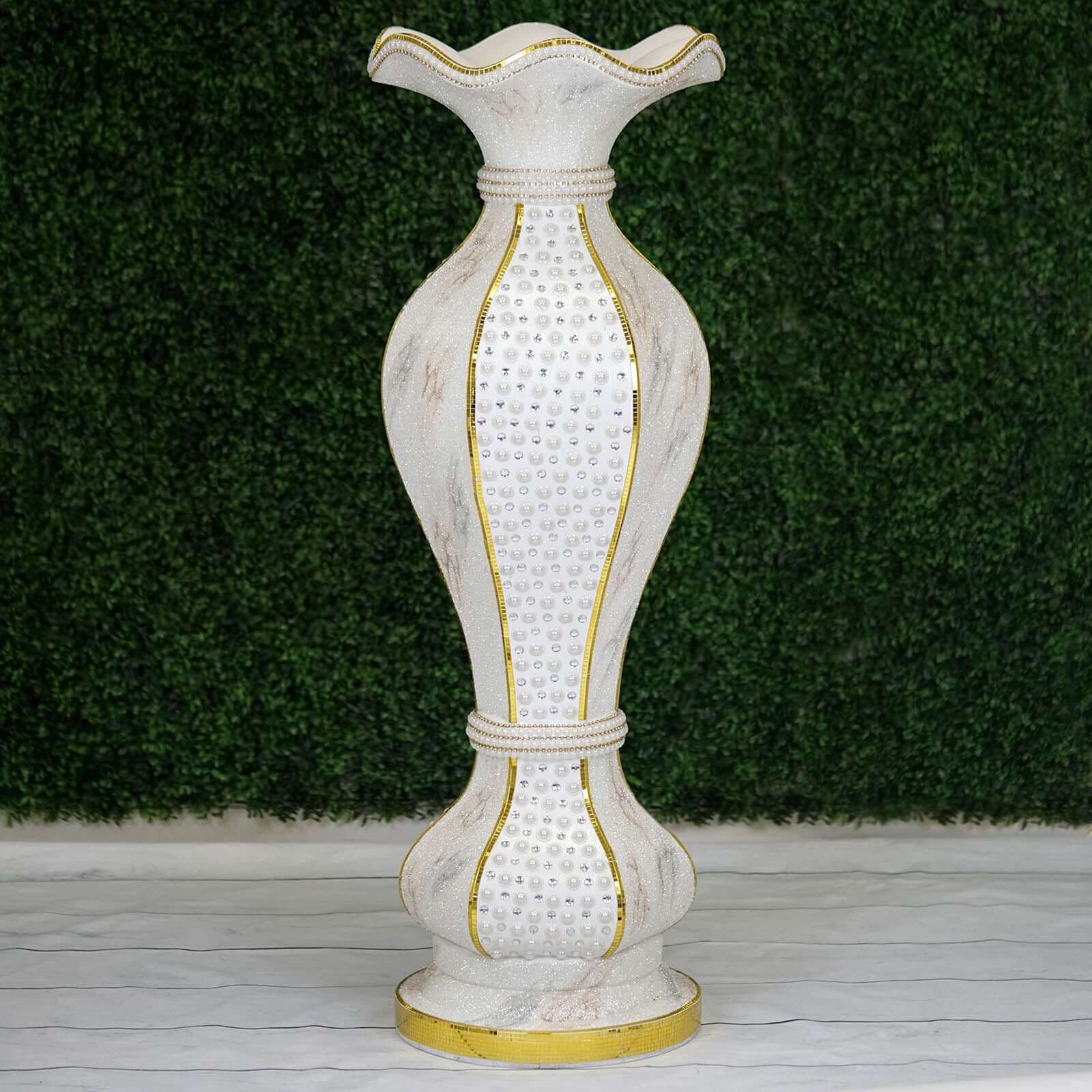 Shimmering Gold Glittered Marble Design Flower Pot Vase With Pearls and Mirror Mosaic Embellishment 40" - Image 2