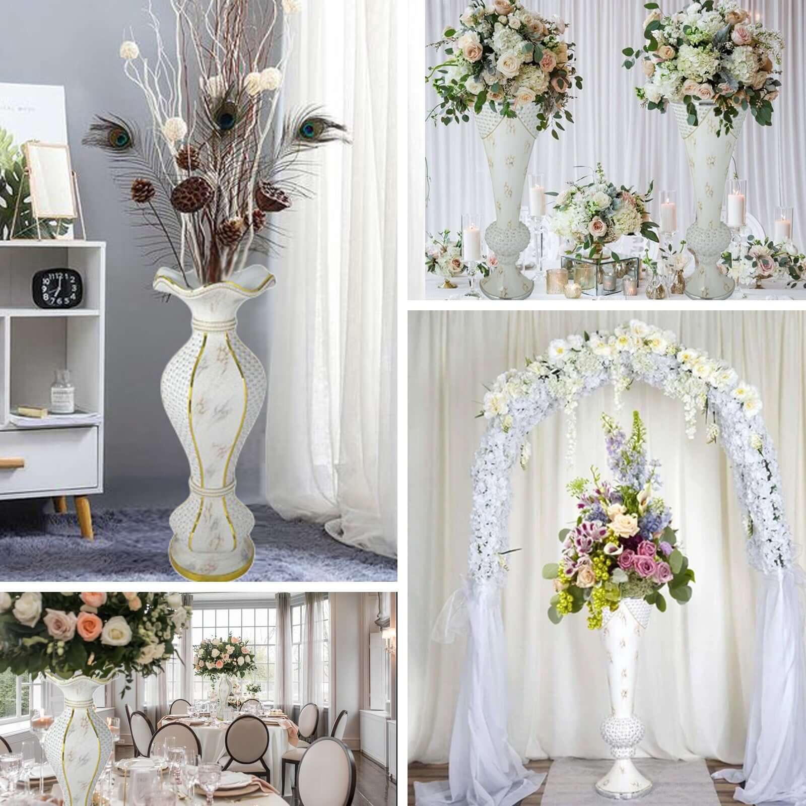 Shimmering Gold Glittered Marble Design Flower Pot Vase With Pearls and Mirror Mosaic Embellishment 40" - Image 4