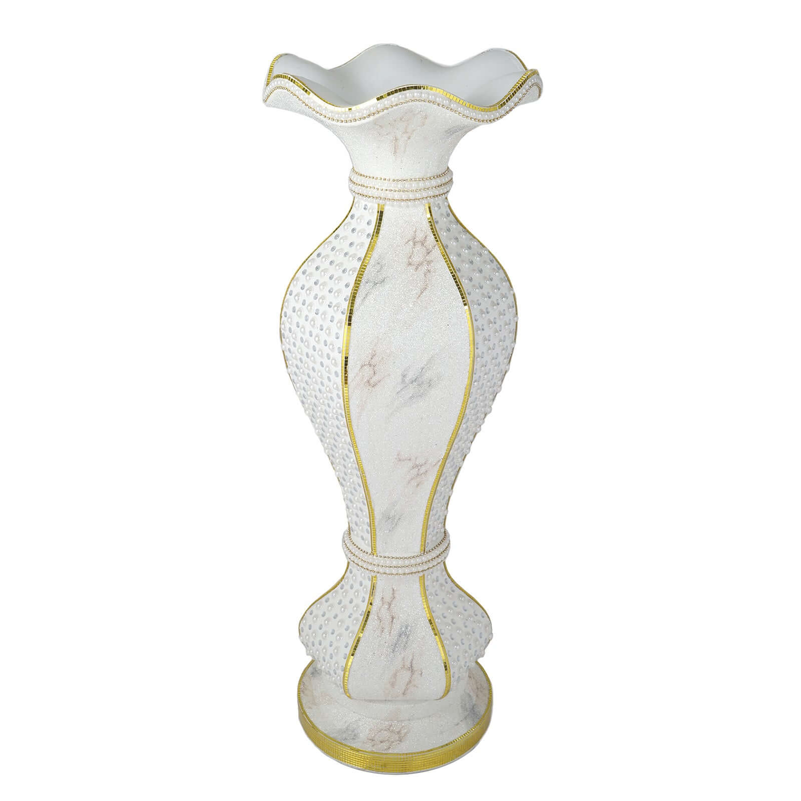 Shimmering Gold Glittered Marble Design Flower Pot Vase With Pearls and Mirror Mosaic Embellishment 40" - Image 7