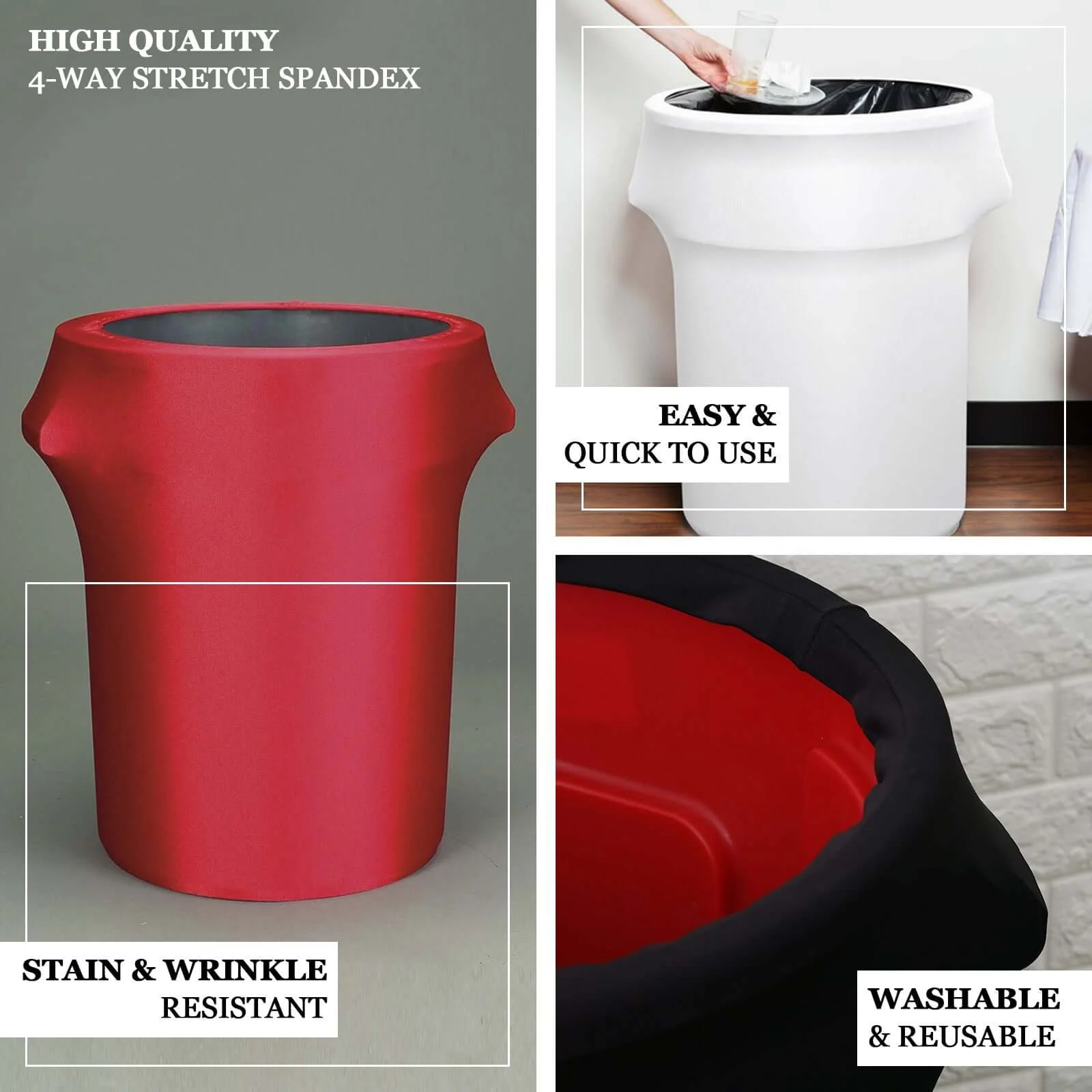 Black Stretch Spandex Round Trash Bin Container Cover 41-50 Gallons - Image 3