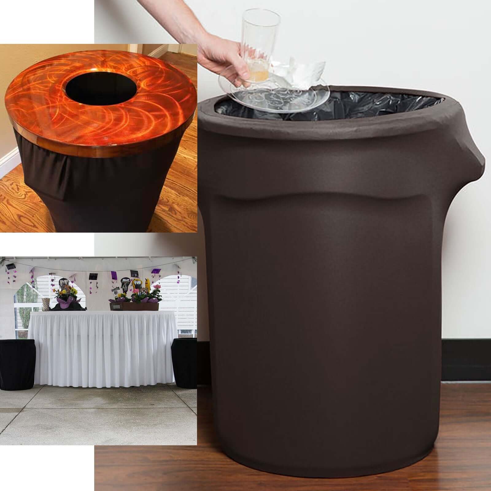 Black Stretch Spandex Round Trash Bin Container Cover 41-50 Gallons - Image 4