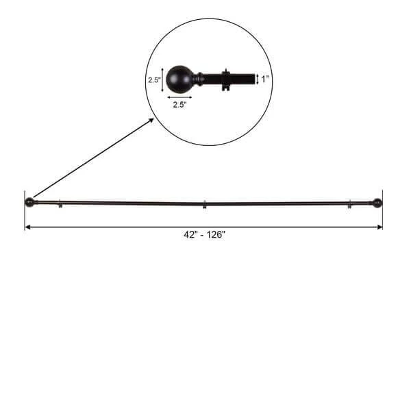 Adjustable Curtain Rod Set, Bronze, Round Finials 42"-126" - Image 3