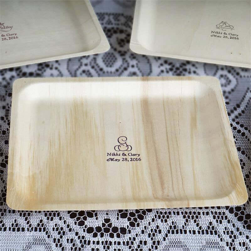 48 Pack Personalized Monogram Birchwood Dinner Plates, Eco Friendly Wedding Favors 10.5"x8.5" - Image 2