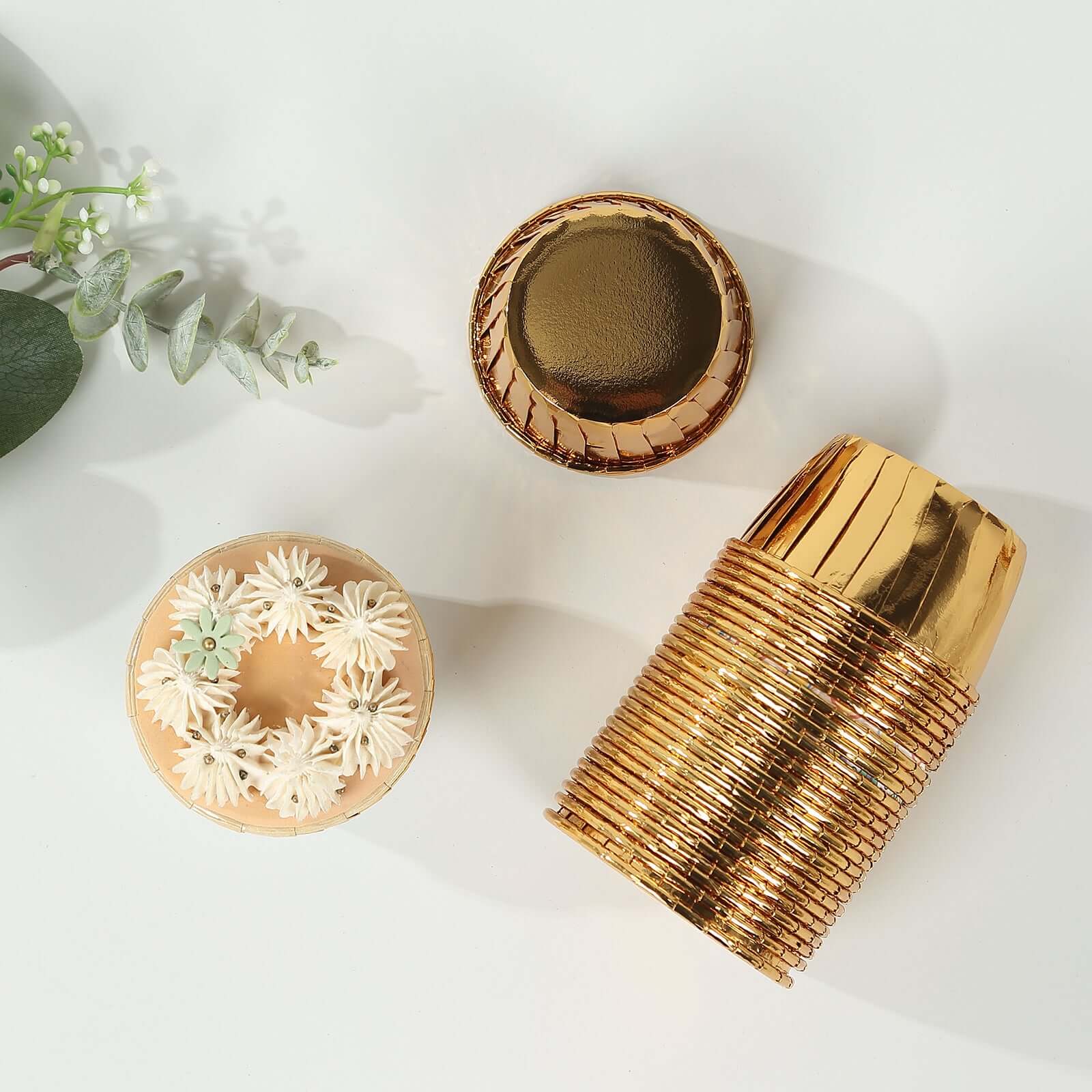 48-Pack Cupcake Liners 3oz Metallic Gold - Sturdy & Heat Resistant Disposable Dessert Baking Muffin Cake Ramekin Cups