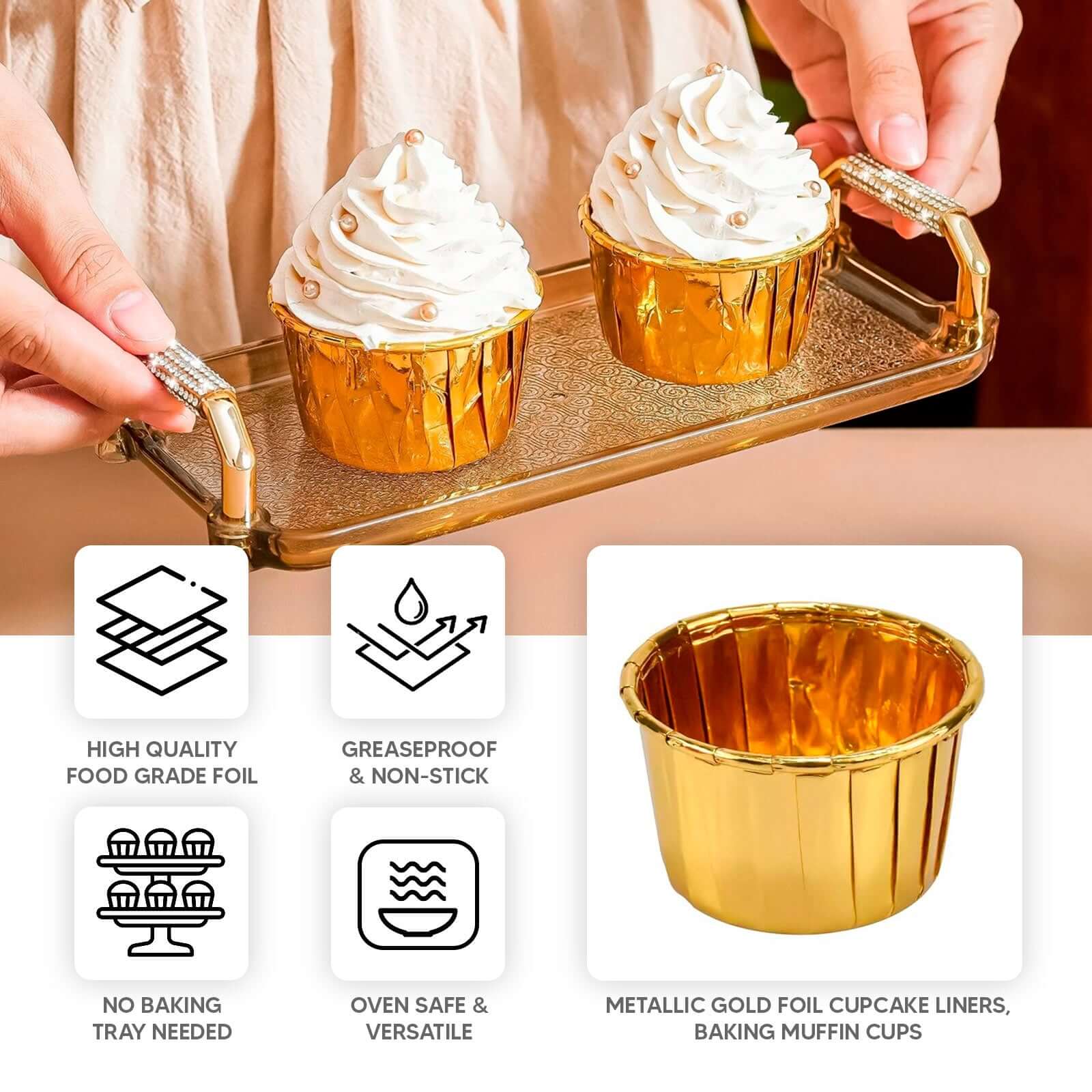 48-Pack Cupcake Liners 3oz Metallic Gold - Sturdy & Heat Resistant Disposable Dessert Baking Muffin Cake Ramekin Cups - Image 4
