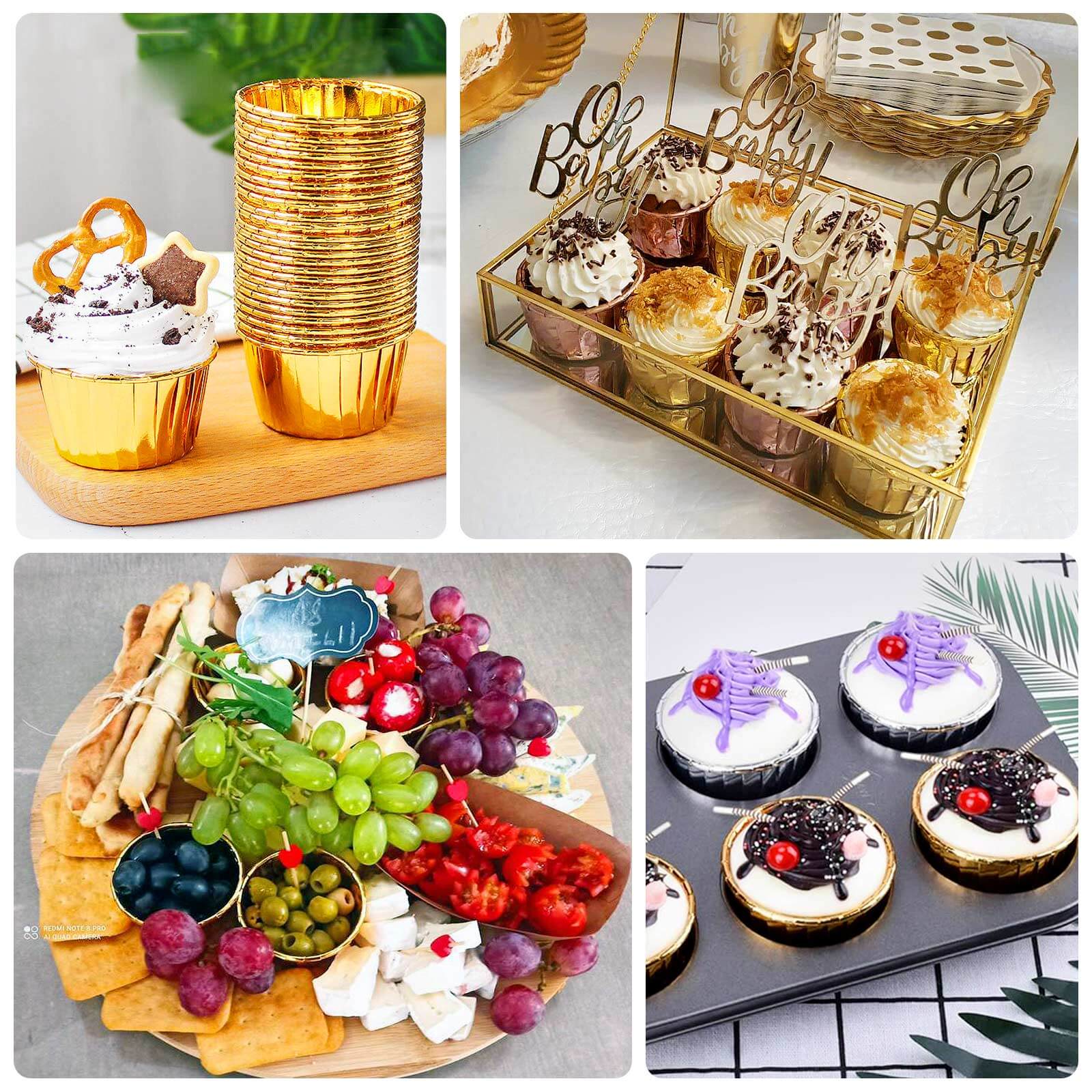 48-Pack Cupcake Liners 3oz Metallic Gold - Sturdy & Heat Resistant Disposable Dessert Baking Muffin Cake Ramekin Cups - Image 5