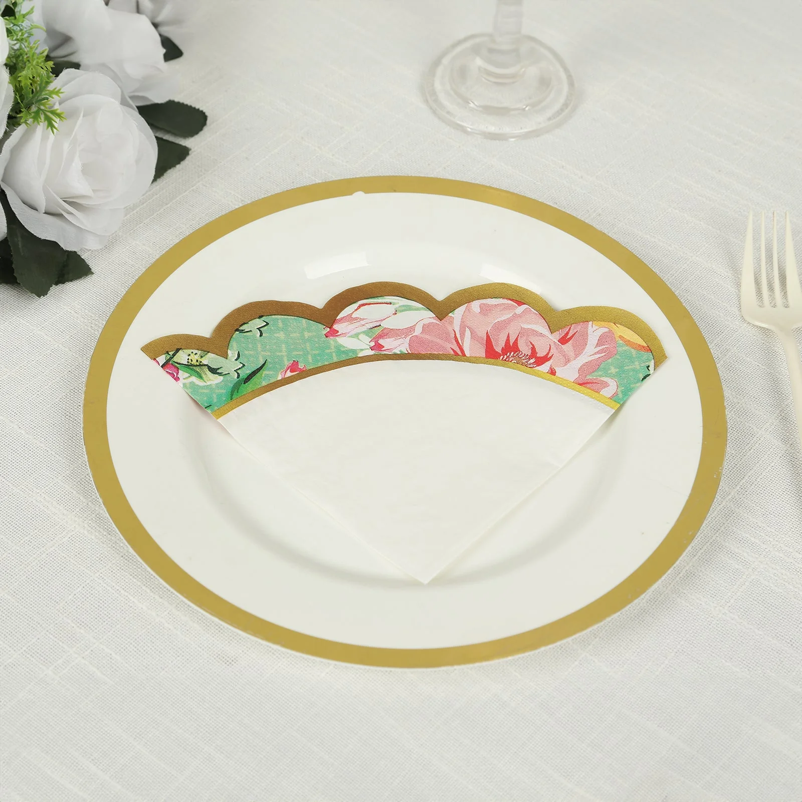 48-Pack Round Paper Cocktail Napkins 2 Ply with Vintage Floral Mixed Design and Scalloped Edges 6.25"x6.25" - Disposable Beverage Napkins - Image 5