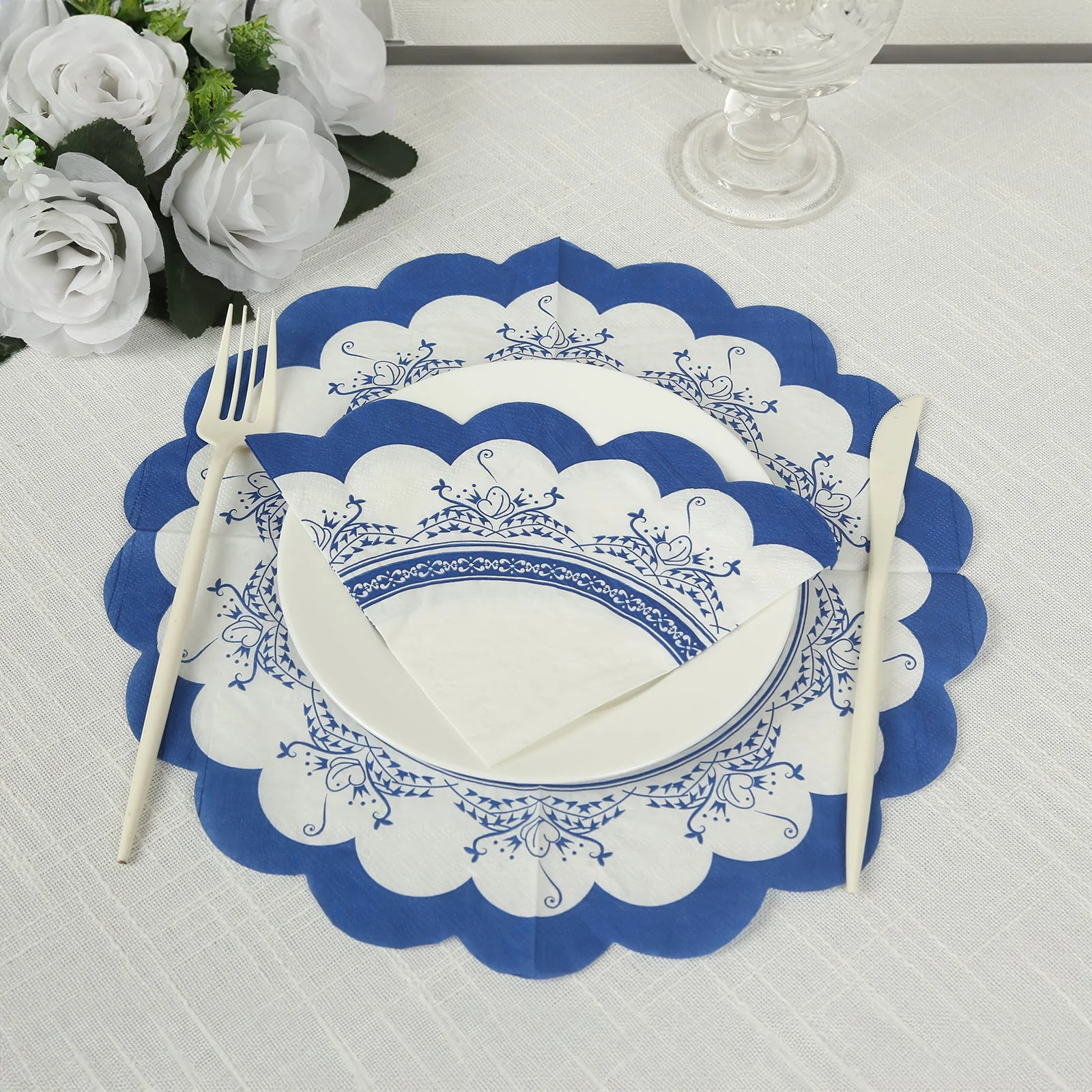 48-Pack Round Paper Cocktail Napkins 2 Ply with Vintage Floral Mixed Design and Scalloped Edges 6.25"x6.25" - Disposable Beverage Napkins - Image 6