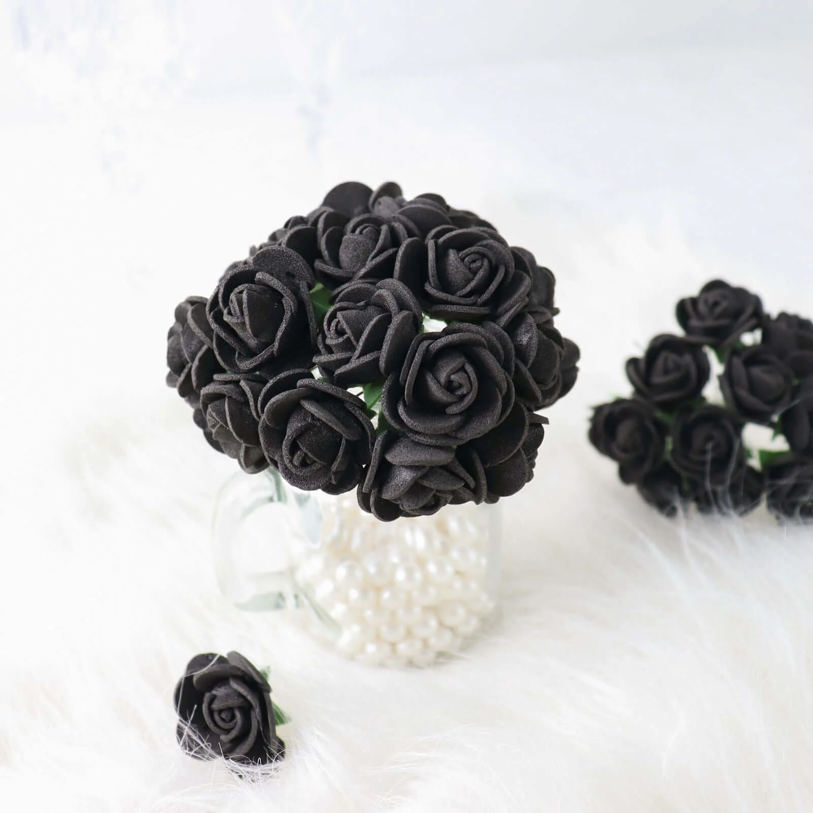 48 Roses Black Real Touch Artificial DIY Foam Rose Flowers With Stem, Craft Rose Buds 1" - Image 6
