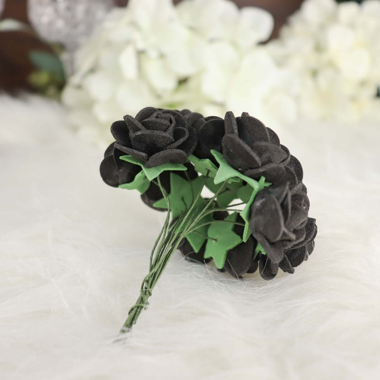 48 Roses Black Real Touch Artificial DIY Foam Rose Flowers With Stem, Craft Rose Buds 1" - Image 9