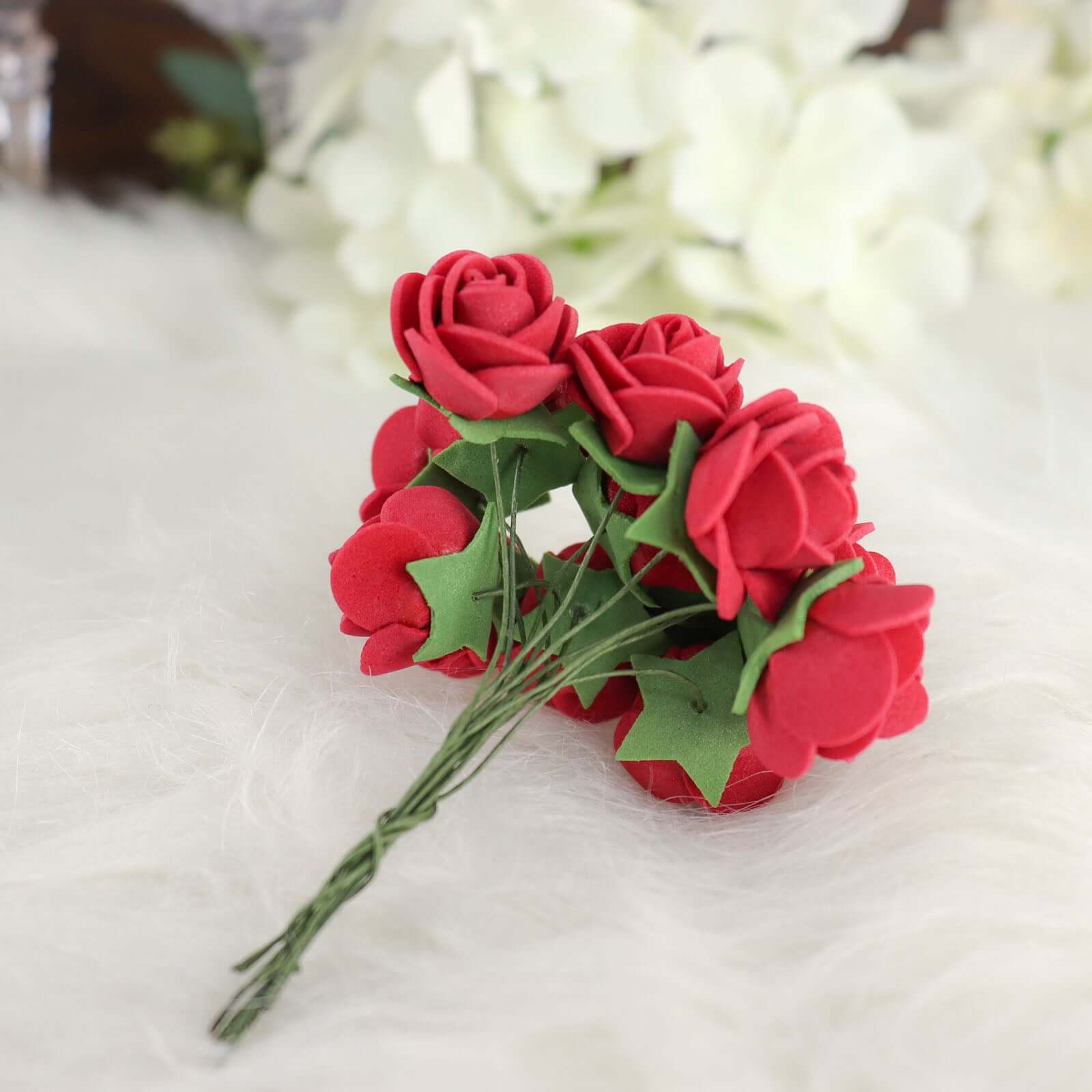 48 Roses Burgundy Real Touch Artificial DIY Foam Rose Flowers With Stem, Craft Rose Buds 1" - Image 13