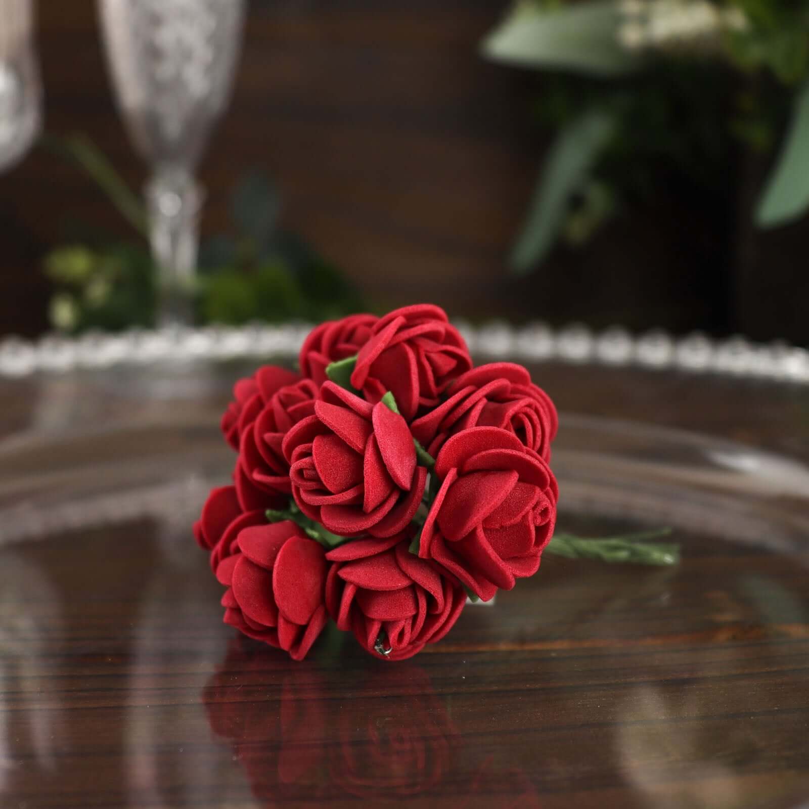 48 Roses Burgundy Real Touch Artificial DIY Foam Rose Flowers With Stem, Craft Rose Buds 1" - Image 15
