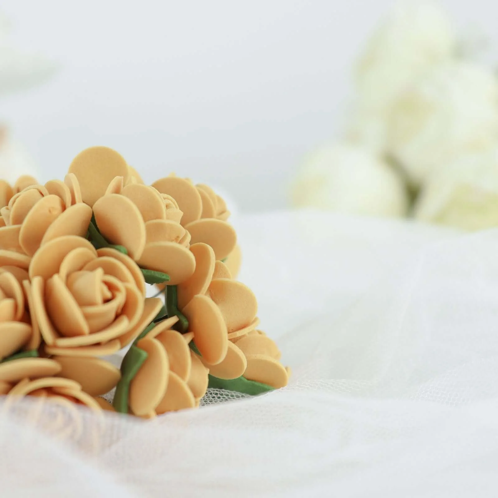 48 Roses Gold Real Touch Artificial DIY Foam Rose Flowers With Stem, Craft Rose Buds 1" - Image 12