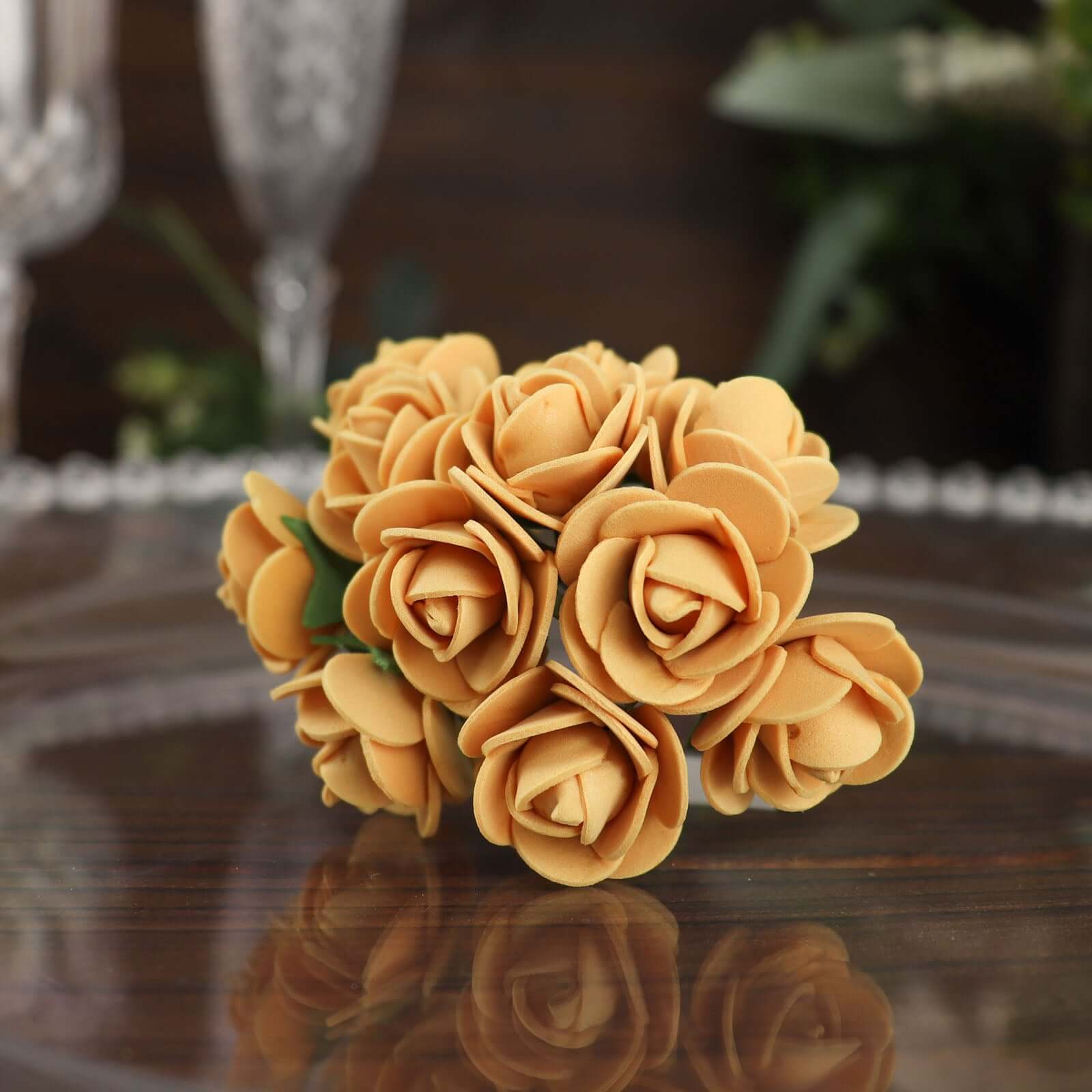 48 Roses Gold Real Touch Artificial DIY Foam Rose Flowers With Stem, Craft Rose Buds 1" - Image 14