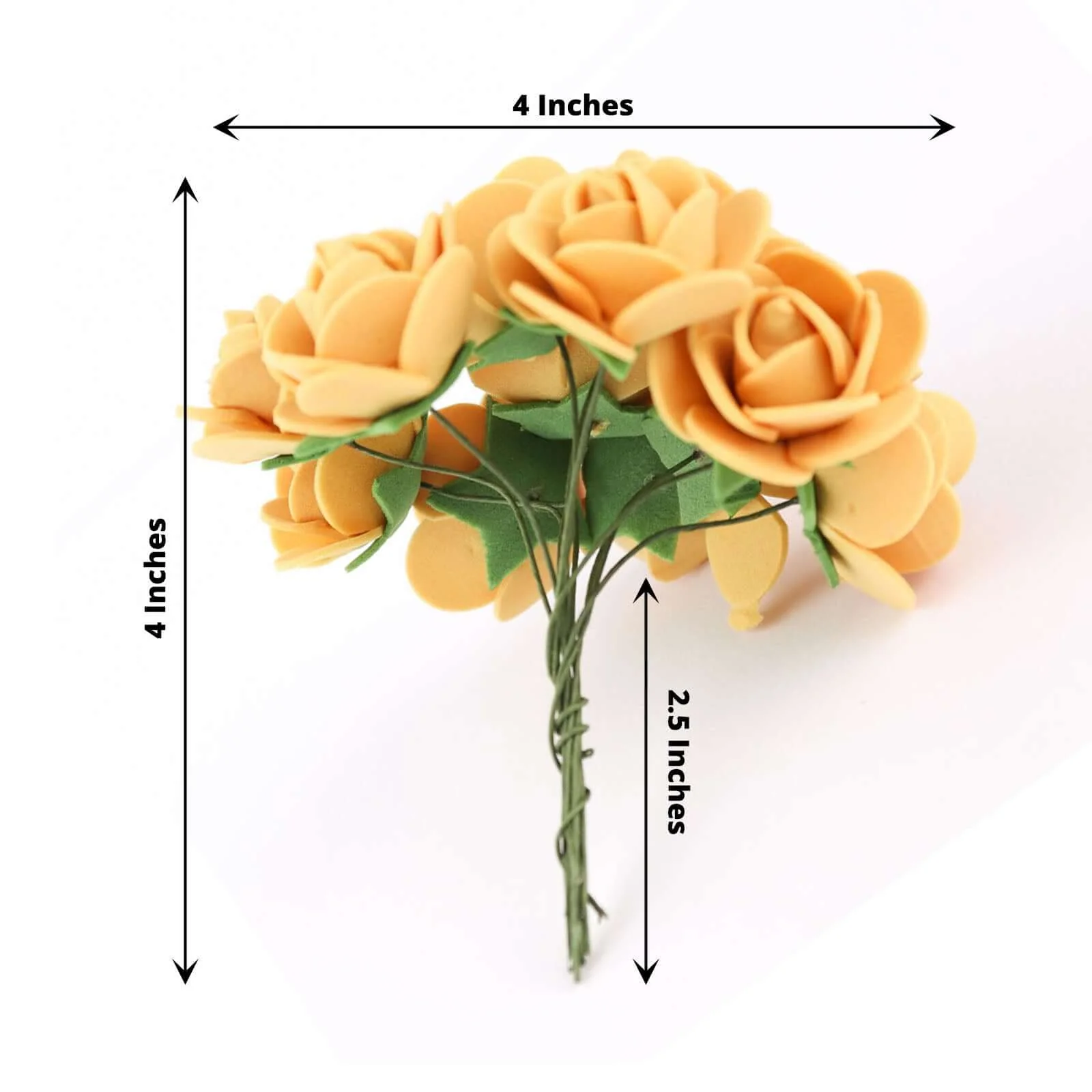 48 Roses Gold Real Touch Artificial DIY Foam Rose Flowers With Stem, Craft Rose Buds 1" - Image 3