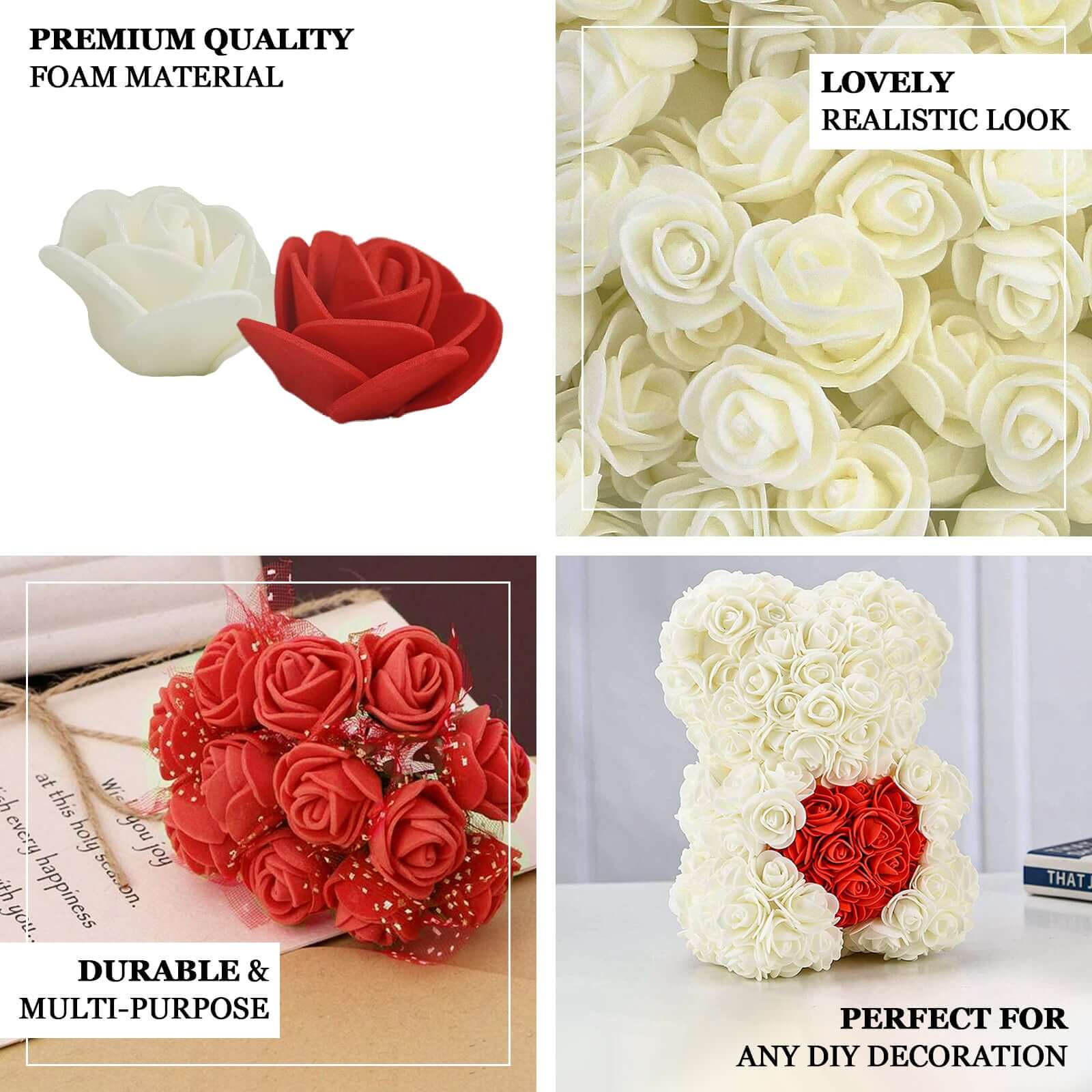 48 Roses Gold Real Touch Artificial DIY Foam Rose Flowers With Stem, Craft Rose Buds 1" - Image 4