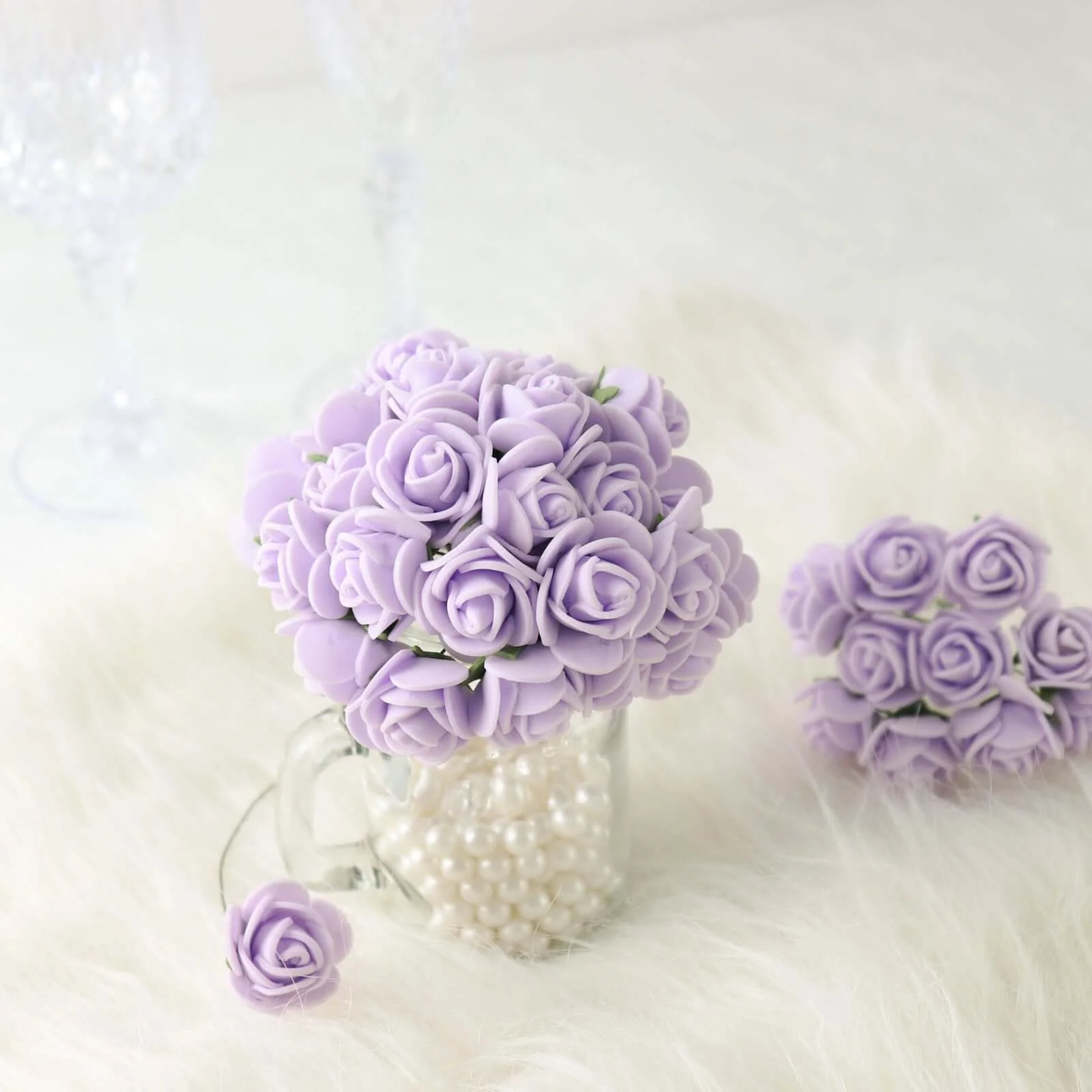 48 Roses Lavender Lilac Real Touch Artificial DIY Foam Rose Flowers With Stem, Craft Rose Buds 1" - Image 6