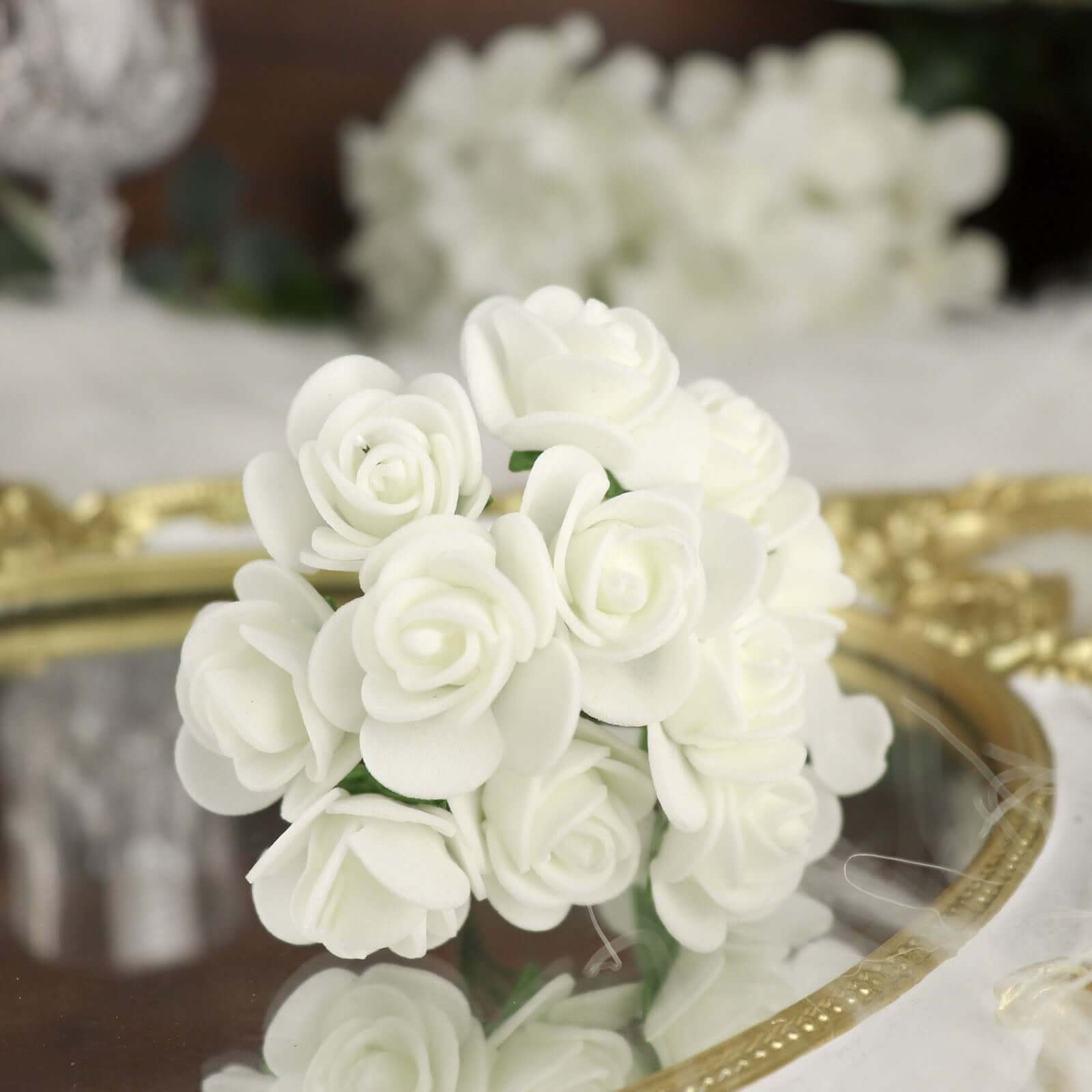 48 Roses White Real Touch Artificial DIY Foam Rose Flowers With Stem, Craft Rose Buds 1" - Image 2