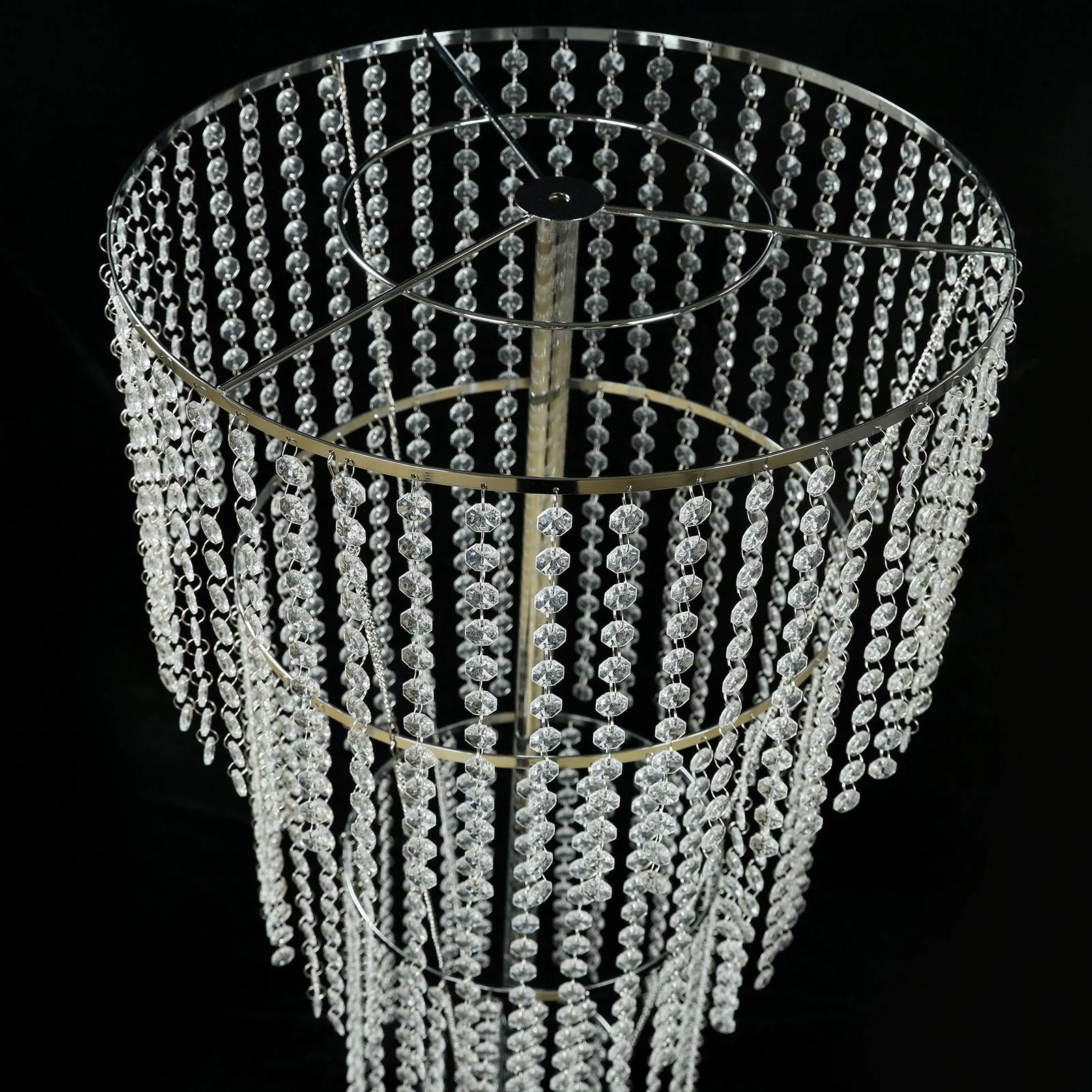 4-Tier Table Centerpiece Acrylic Beaded Chandelier – Round Metal Floral Stand for Wedding & Event Centerpieces, 4ft Tall - Image 2