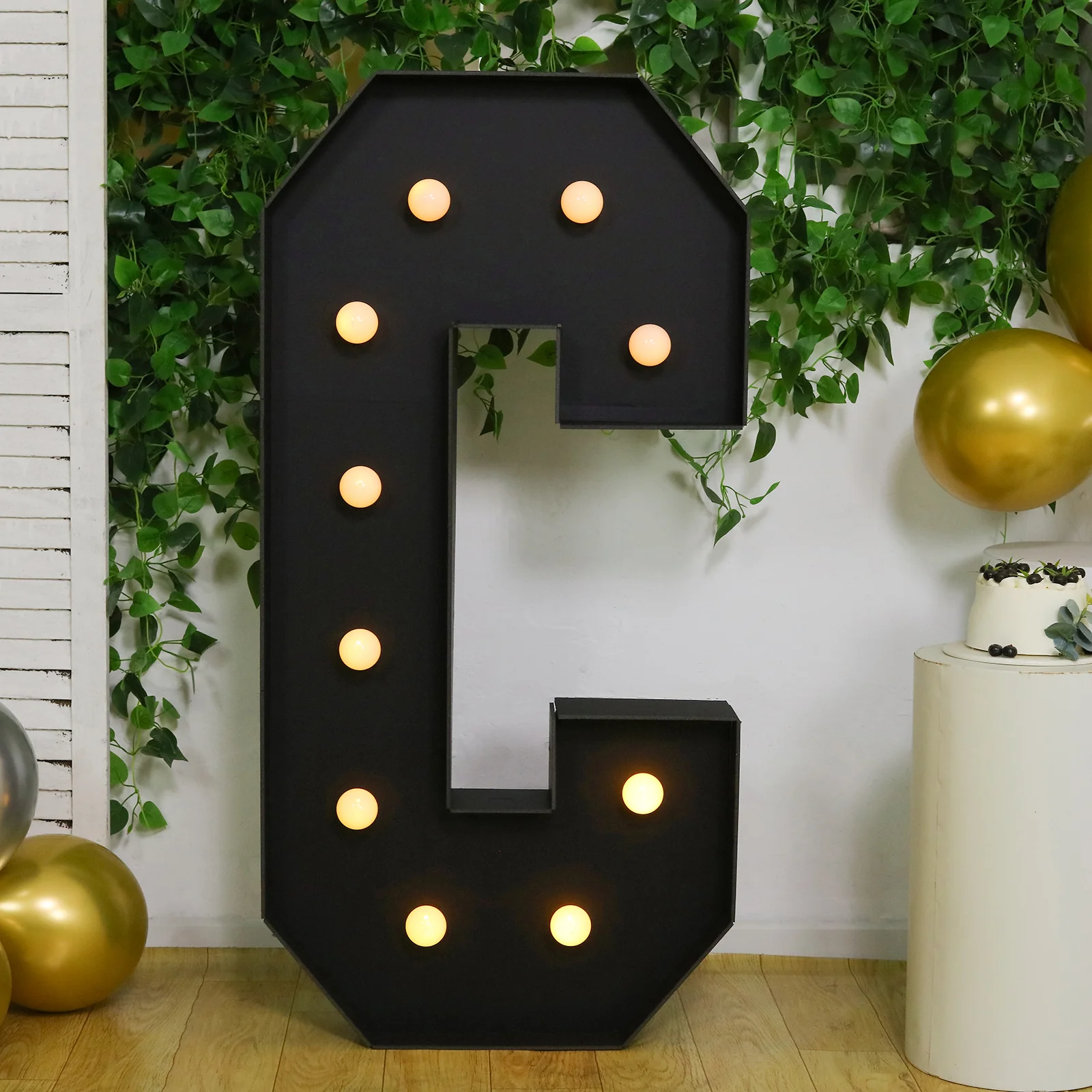4ft Giant LED Marquee Letter "C", Black Pre-Cut Foam Board with 10 Warm White Battery Operated LEDs, Glue Gun and Sticks