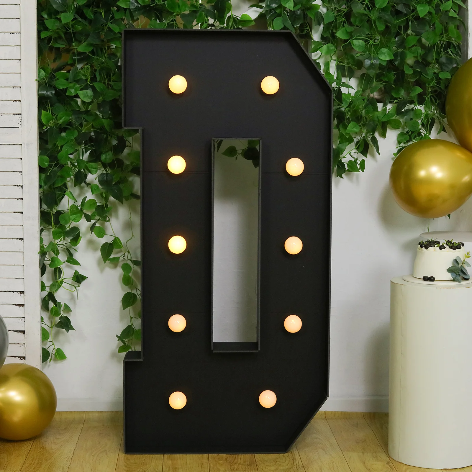 4ft Giant LED Marquee Letter "D", Black Pre-Cut Foam Board with 10 Warm White Battery Operated LEDs, Glue Gun and Sticks