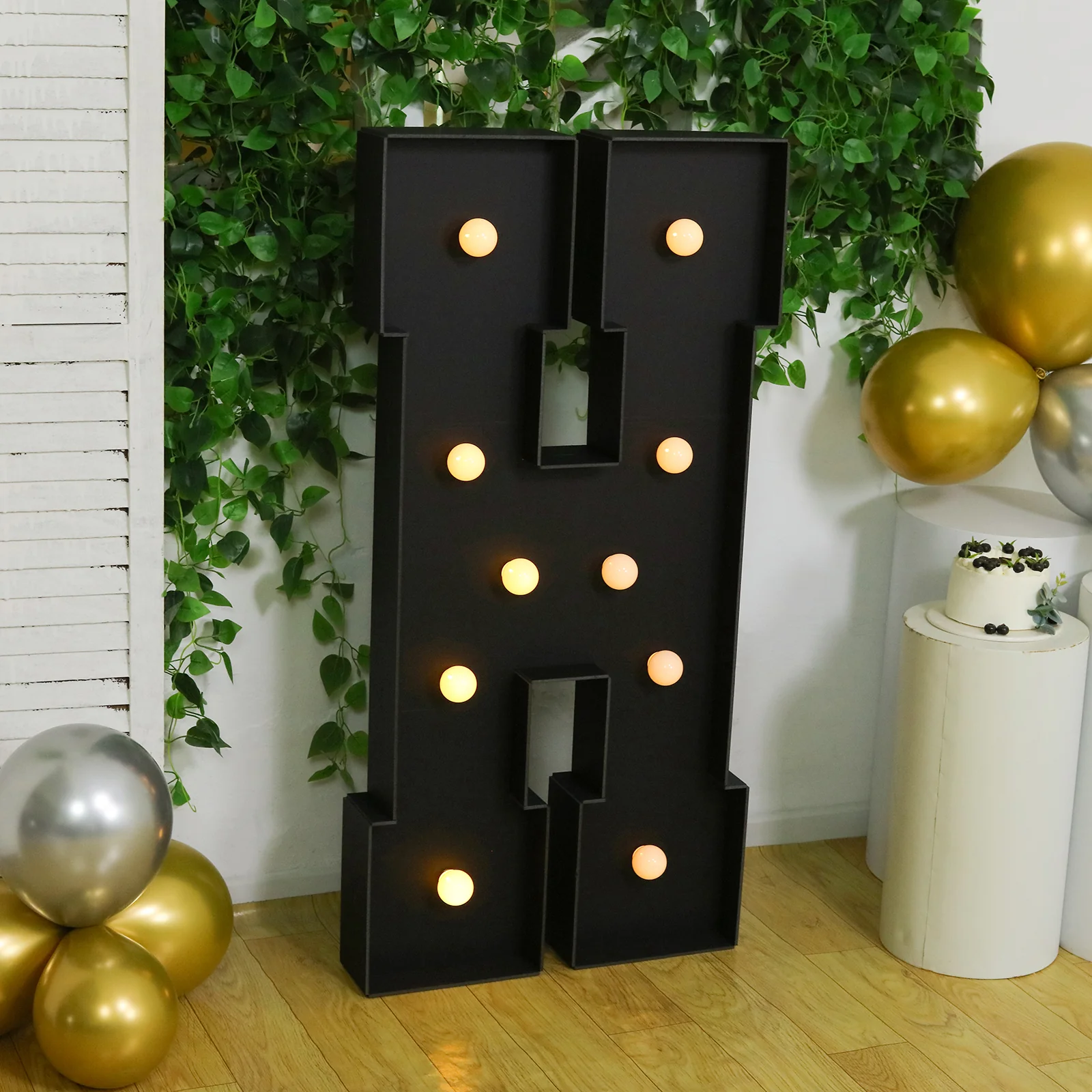 4ft Giant LED Marquee Letter "H", Black Pre-Cut Foam Board with 10 Warm White Battery Operated LEDs, Glue Gun and Sticks - Image 6