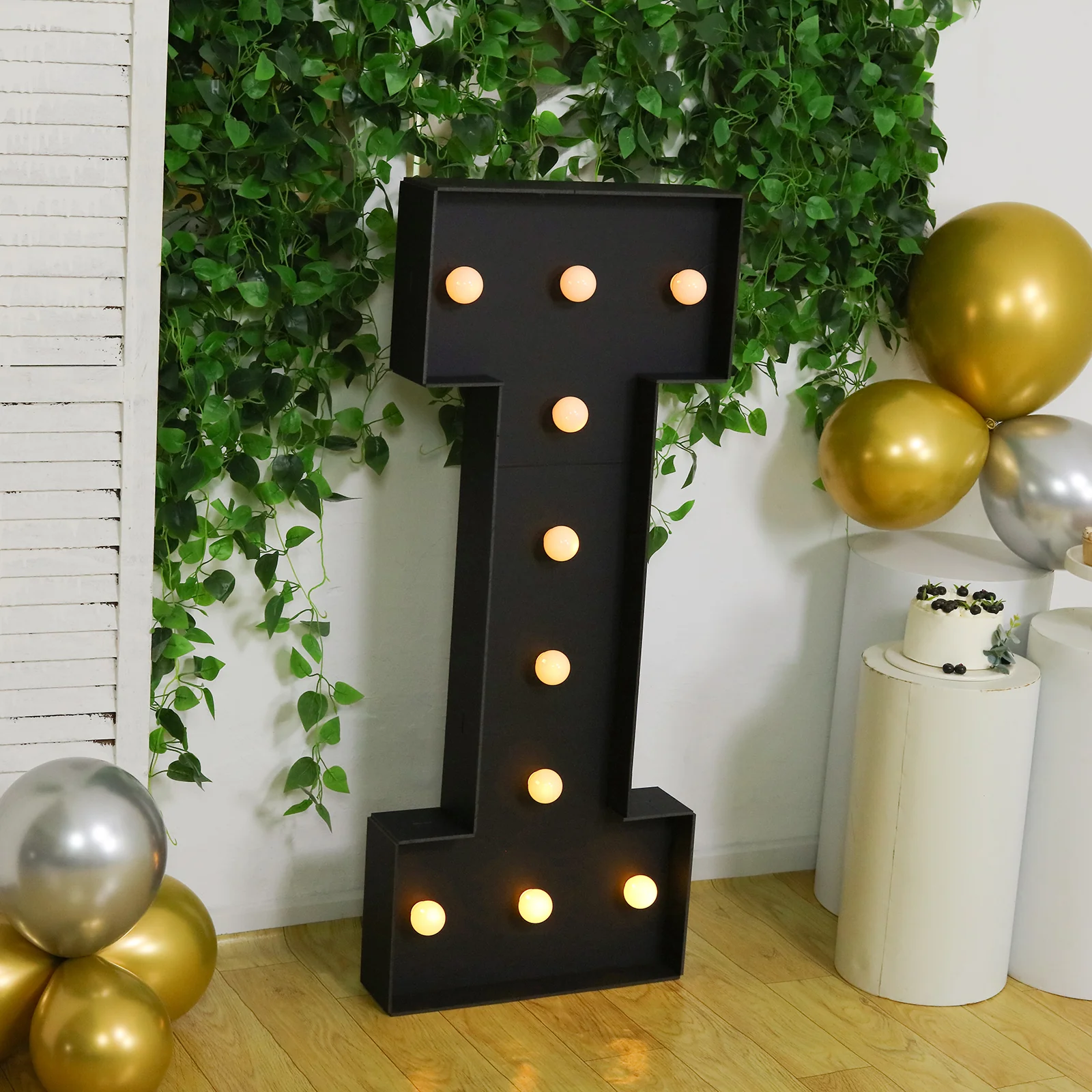 4ft Giant LED Marquee Letter "I", Black Pre-Cut Foam Board with 10 Warm White Battery Operated LEDs, Glue Gun and Sticks - Image 7