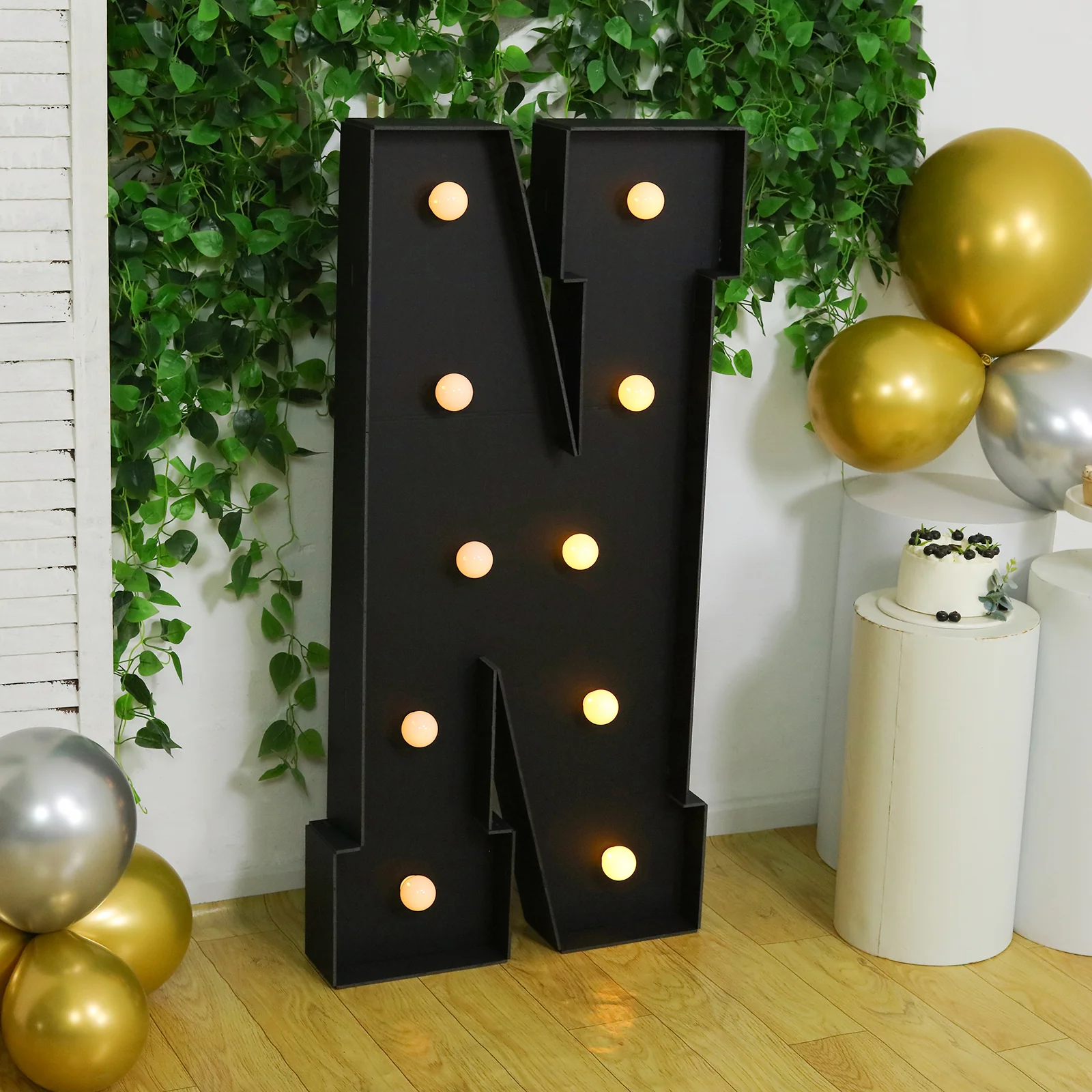 4ft Giant LED Marquee Letter "N", Black Pre-Cut Foam Board with 10 Warm White Battery Operated LEDs, Glue Gun and Sticks - Image 7