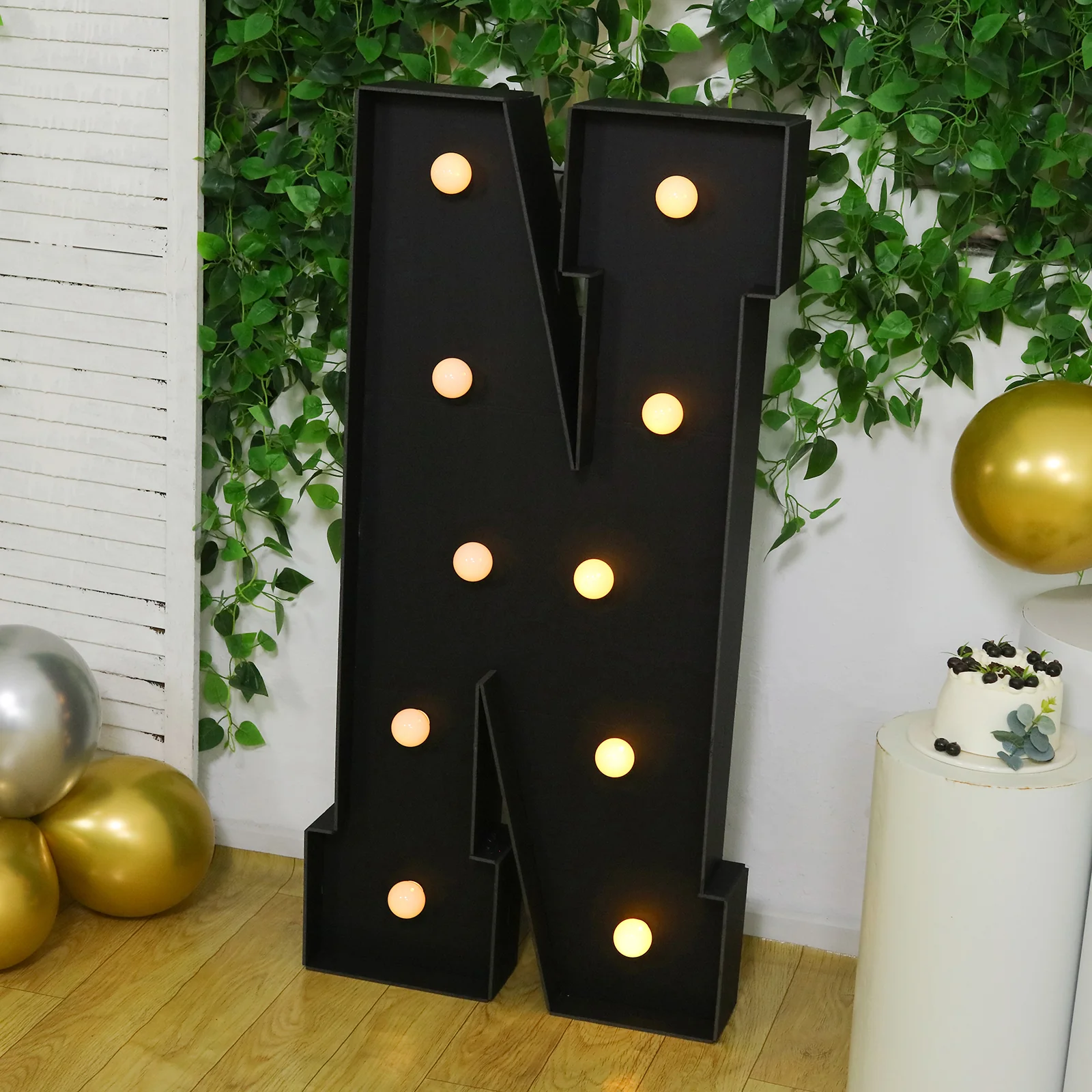 4ft Giant LED Marquee Letter "N", Black Pre-Cut Foam Board with 10 Warm White Battery Operated LEDs, Glue Gun and Sticks - Image 8